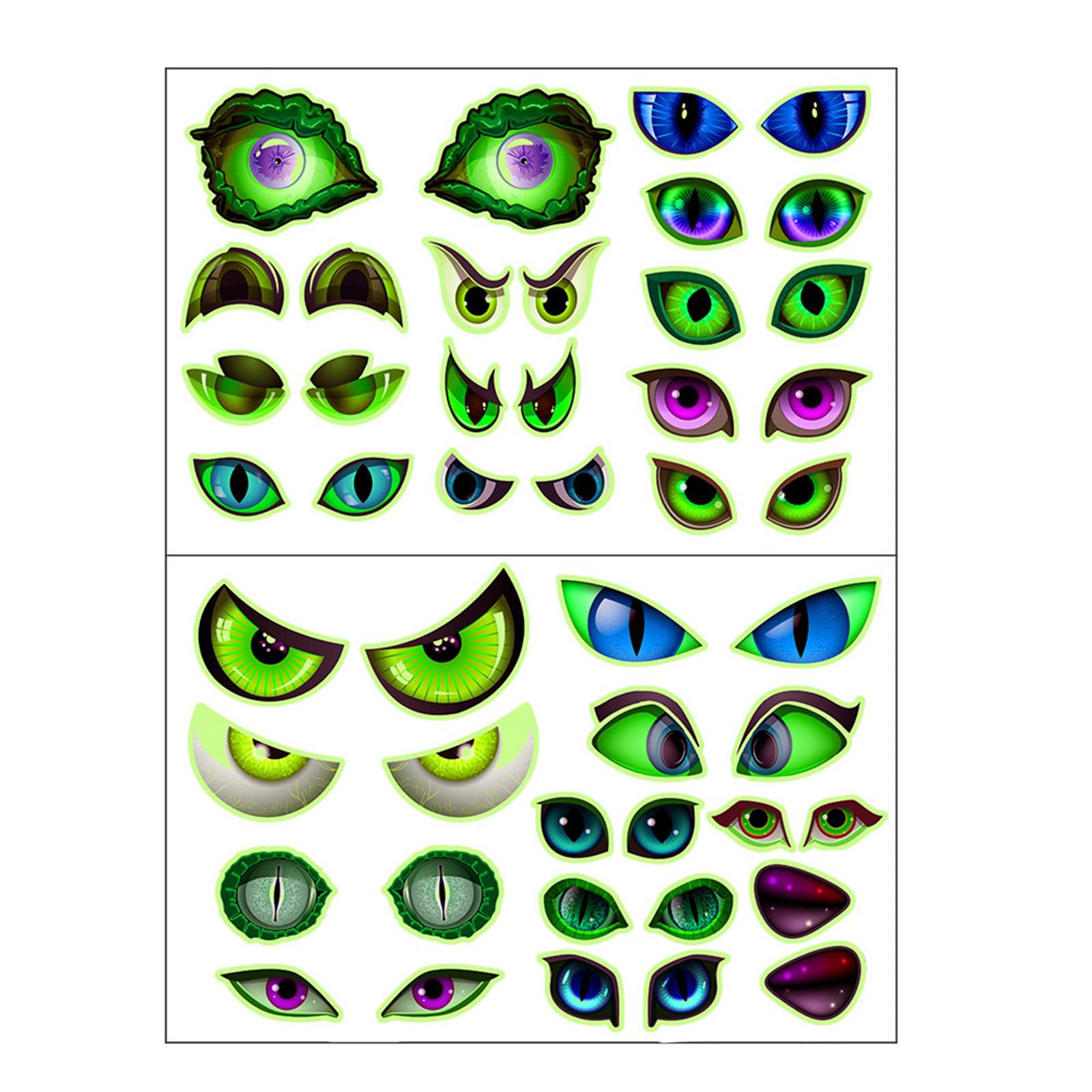 Glow-in-Dark Halloween Scary Eyes Auto-Adhesive PVC Wall Decals for Indoor/Outdoor Party Decor Scary Glowing in Dark Eyes Decors