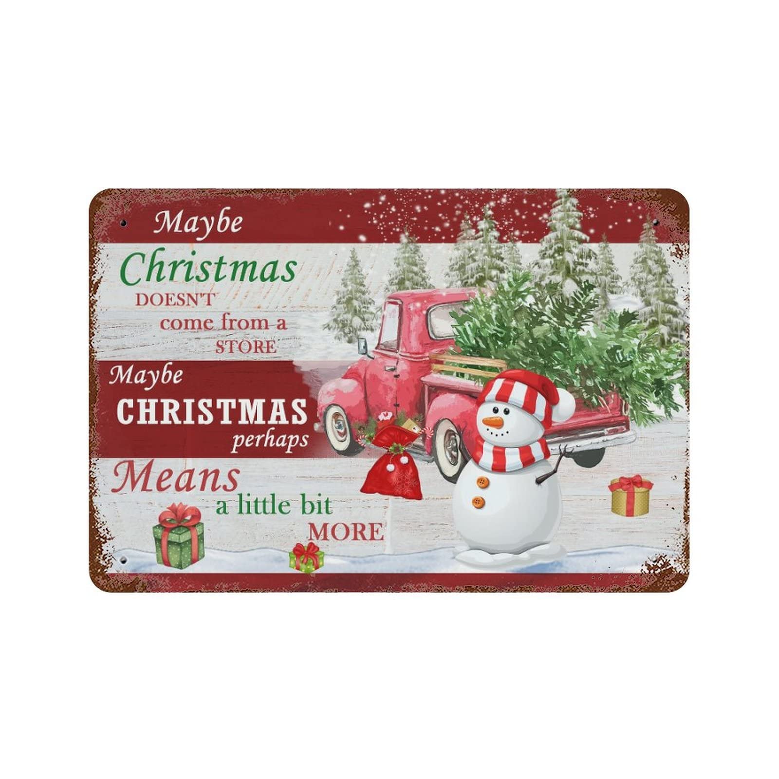 Panneau de Noël en étain rétro camion rouge déco murale vintage 30x45 cm