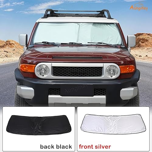 Vista 13 de Aunginsy Parasol para parabrisas delantero compatible con Toyota FJ Cruiser 2007-2021, parasol plegable reflectante para rayos UV y protección solar