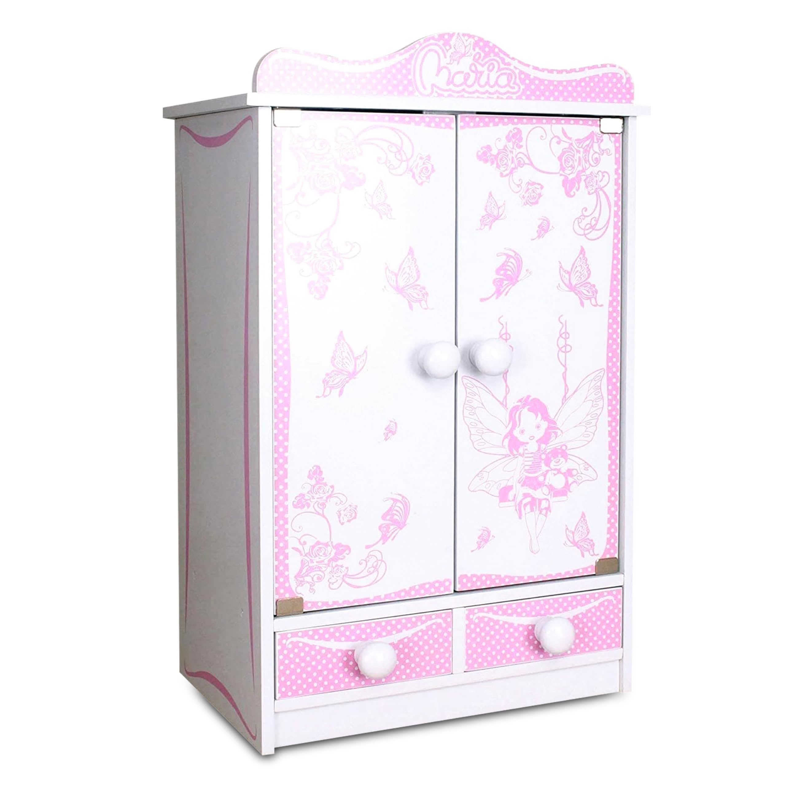habeig XXL Kinderschrank Kleiderschrank 52 cm hoch Wandschrank Hängeschrank weiß 2 Türen Puppenschrank (Pink/Weiss 822)