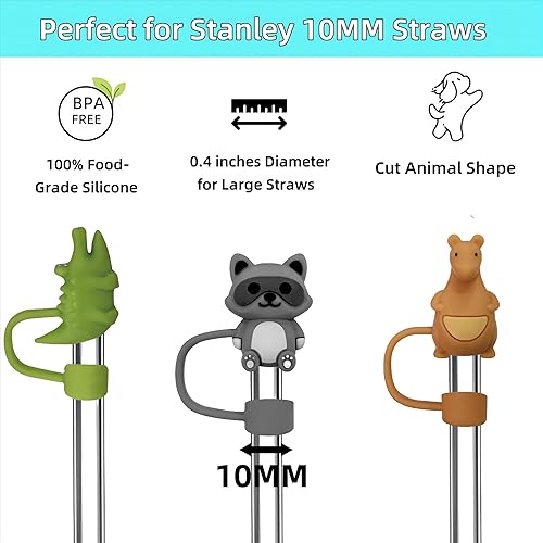 Miniatura 9 de 3 tapas de popote para copa Stanley, 0.394 in, 0.4 pulgadas, de silicona, lindos animales marinos, para accesorios de copa Stanley, vaso de 30 y 40