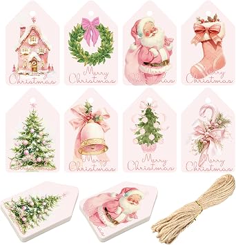 Fullhawl 200 Pcs Christmas Gift Tags with String, Holiday Name Tags,Bow