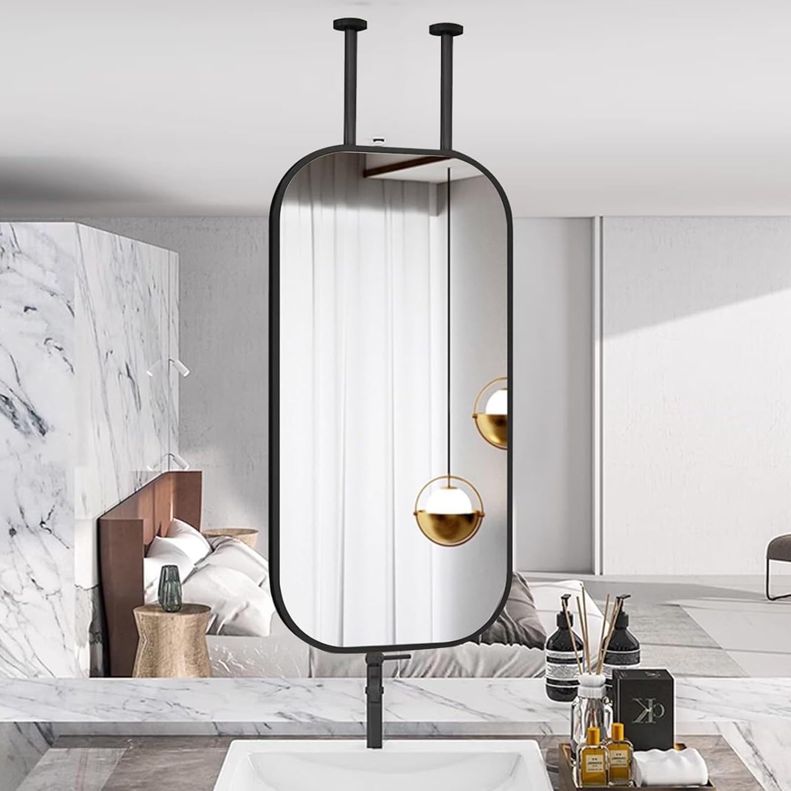 CGCSYZ Square Ceiling Mirror With Metal Hanging Rod, Wall Vanity Mirror Vanity Mirror For Home Or Hotel Bedroom, With Metal Frame Ceiling Mounted Hanging Rod (50cmx80cm)