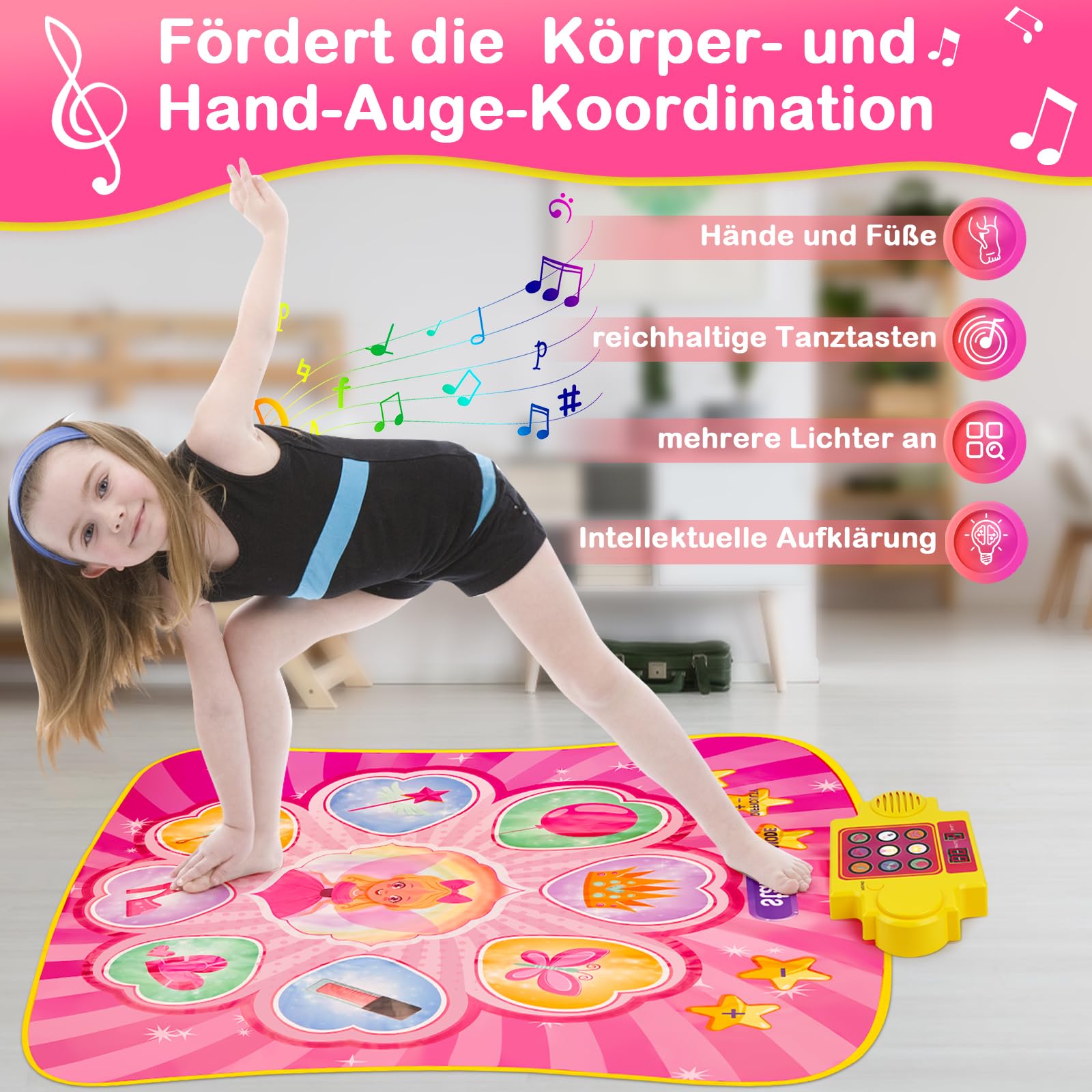 Zookao Tanzmatte Kinder Spielzeug ab 2 3 4 5 6 7 8 Jahre Mädchen Junge, Geschenk Musikinstrumente für Kinder ab 2-8 Jahr Keyboard Klaviermatte für Kinder 2-8 Jahr Kinderspielzeug Musikmatte Tanzmatte