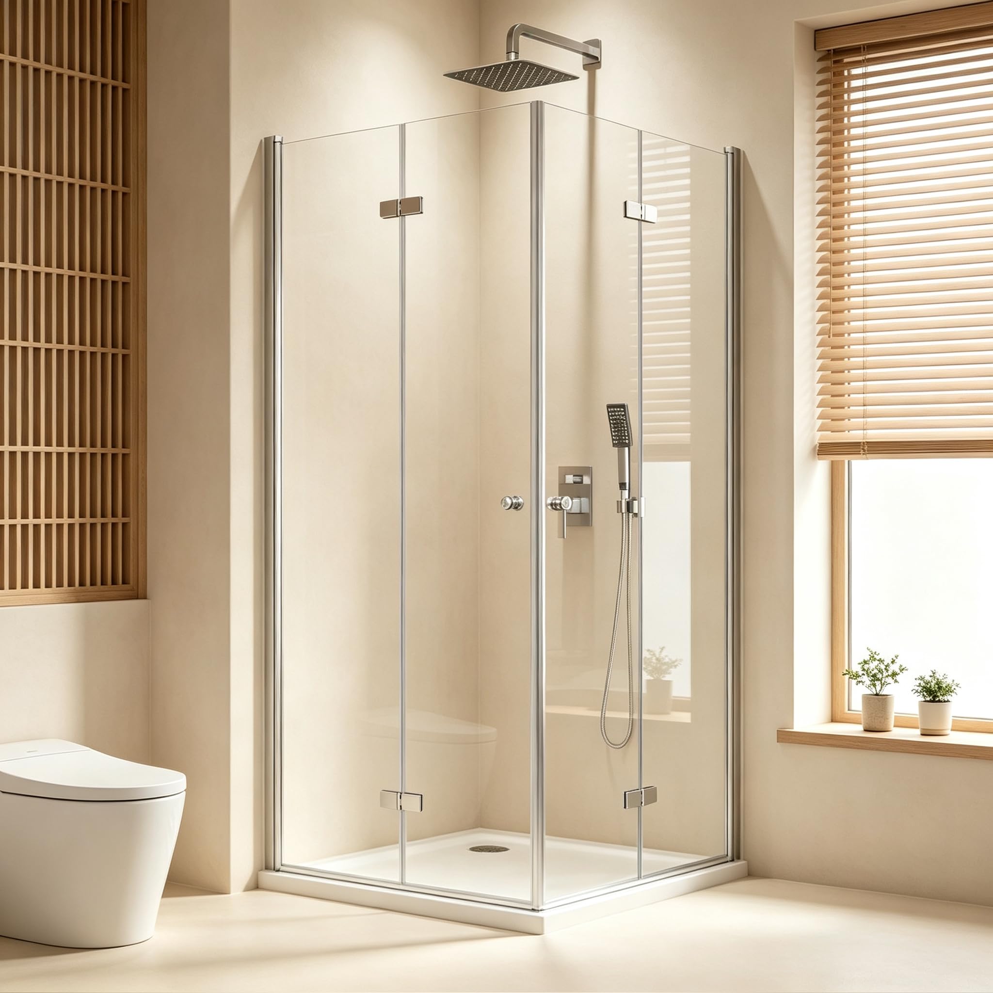 Duschkabine Eckeinstieg 90x90x185 cm, Eckdusche mit Falttür, Duschabtrennung aus 6mm ESG Nano Glas, platzsparende Duschwand für Badezimmer, ohne Duschwanne