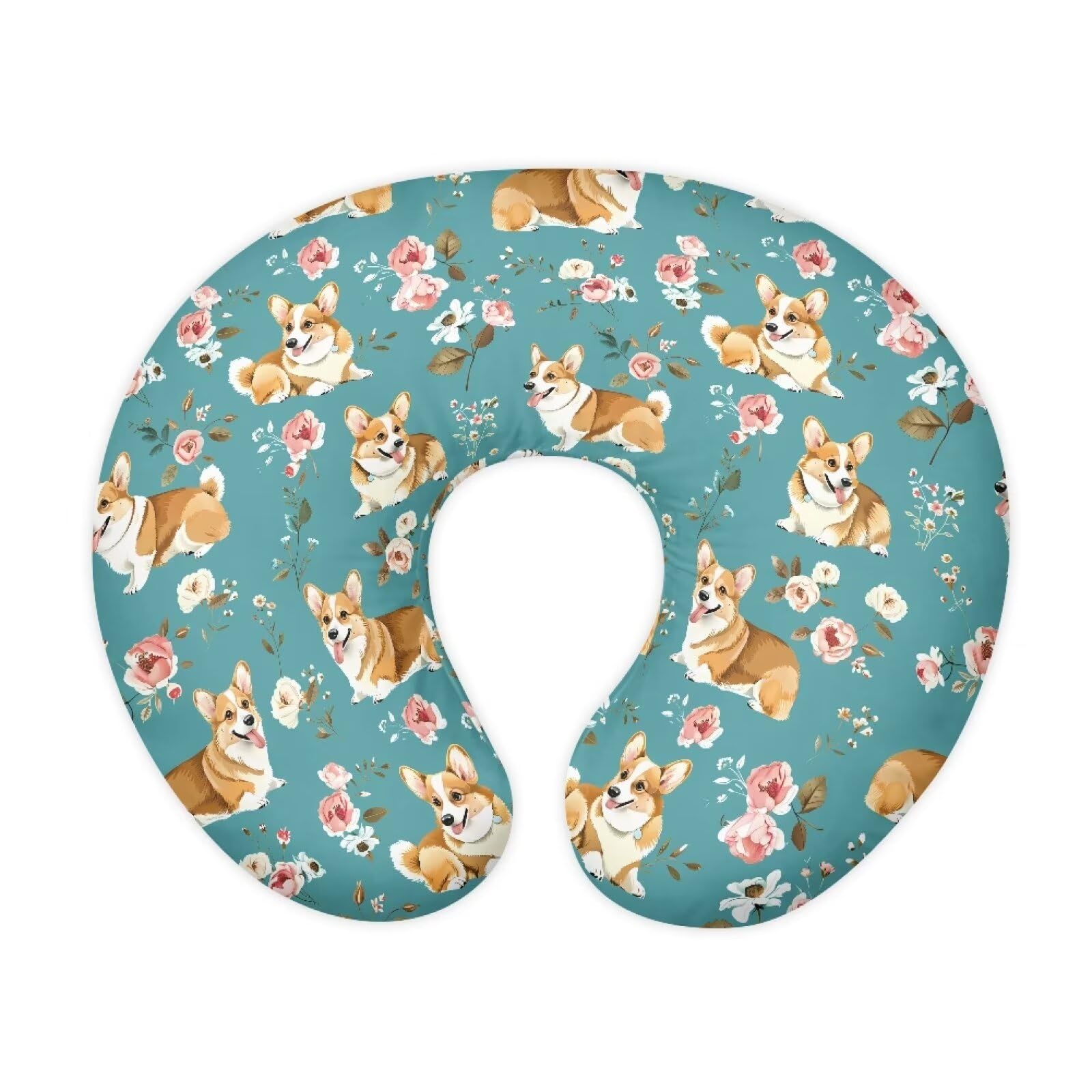 Suhoaziia Cute Corgi Flower Breastfeeding Pillow Slipcover with Hidden Zipper Soft Machine Washable Newborn Nursing Pillow Case Fit Standard Feeding Support Pillows Easy to Put On & Remove