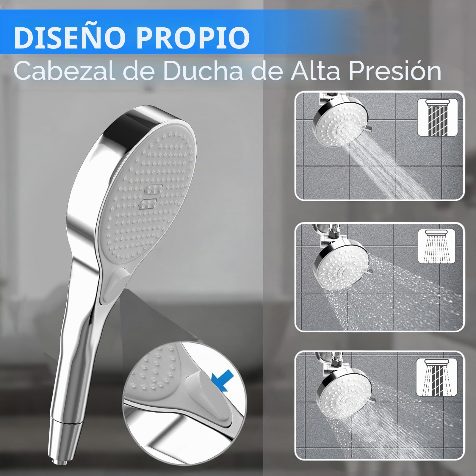 Cabezal de ducha doble con mano para parejas: cabezales de ducha dobles de alta presión para dos personas, sistema de dos cabezales de ducha ajustables con 3 ajustes de flujo para baño de 2
