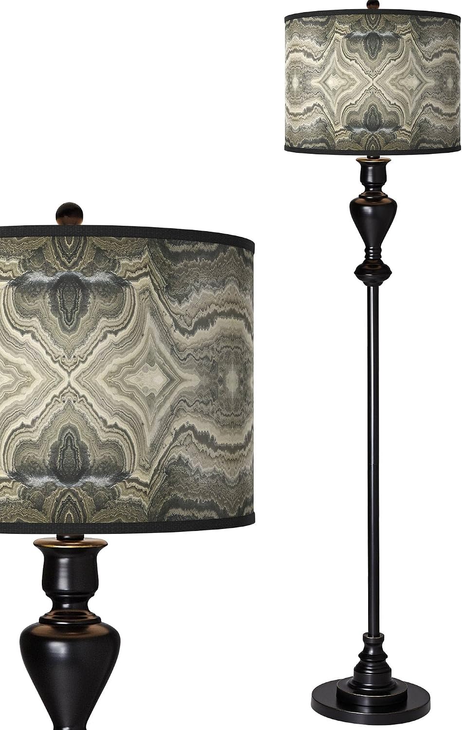 Giclee Glow Sprouting Marble Black Bronze Floor Lamp with Print Shade