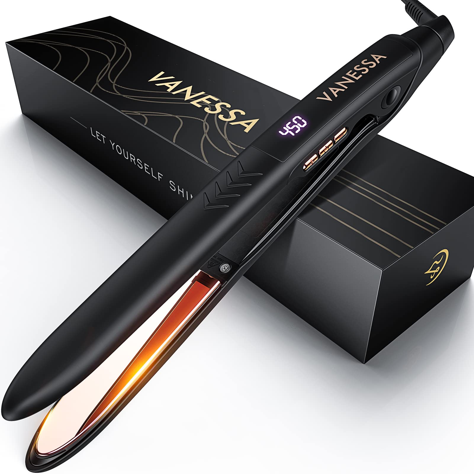 VANESSA PRO Flat Iron Hair Straightener, 100% Pure Titanium Flat Iron for One Pass to Achieve a Sleek Look, Curls Beautifully & Straightens Well - 1 inch
