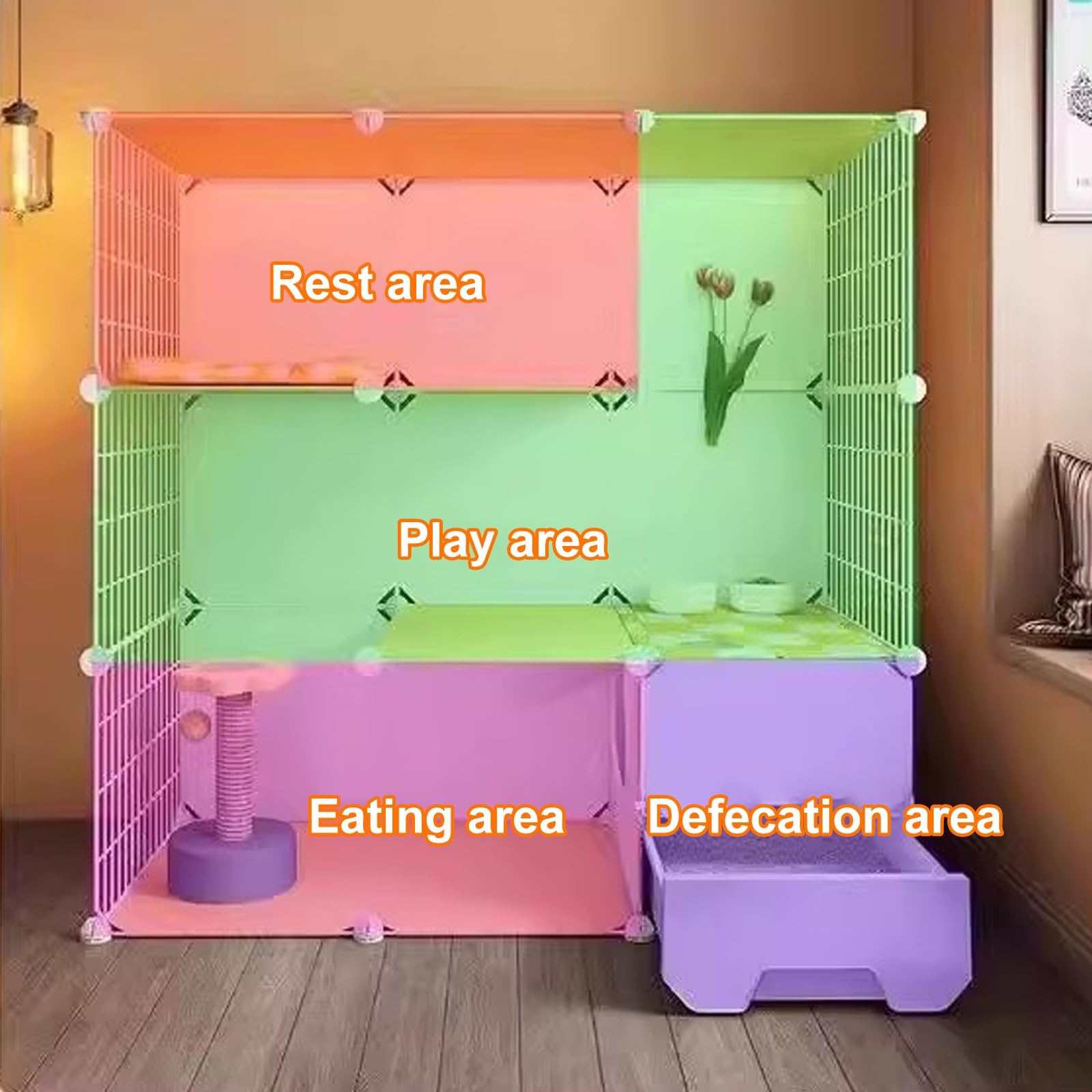 Grande Cage pour Chat, Cage D'intérieur pour Chat avec Bac a Litière, Villa pour Chat a 3 Niveaux, Enclos Chat a Monter Soi-Même, Cage pour Chat Interieur, pour 1 a 3 Chats