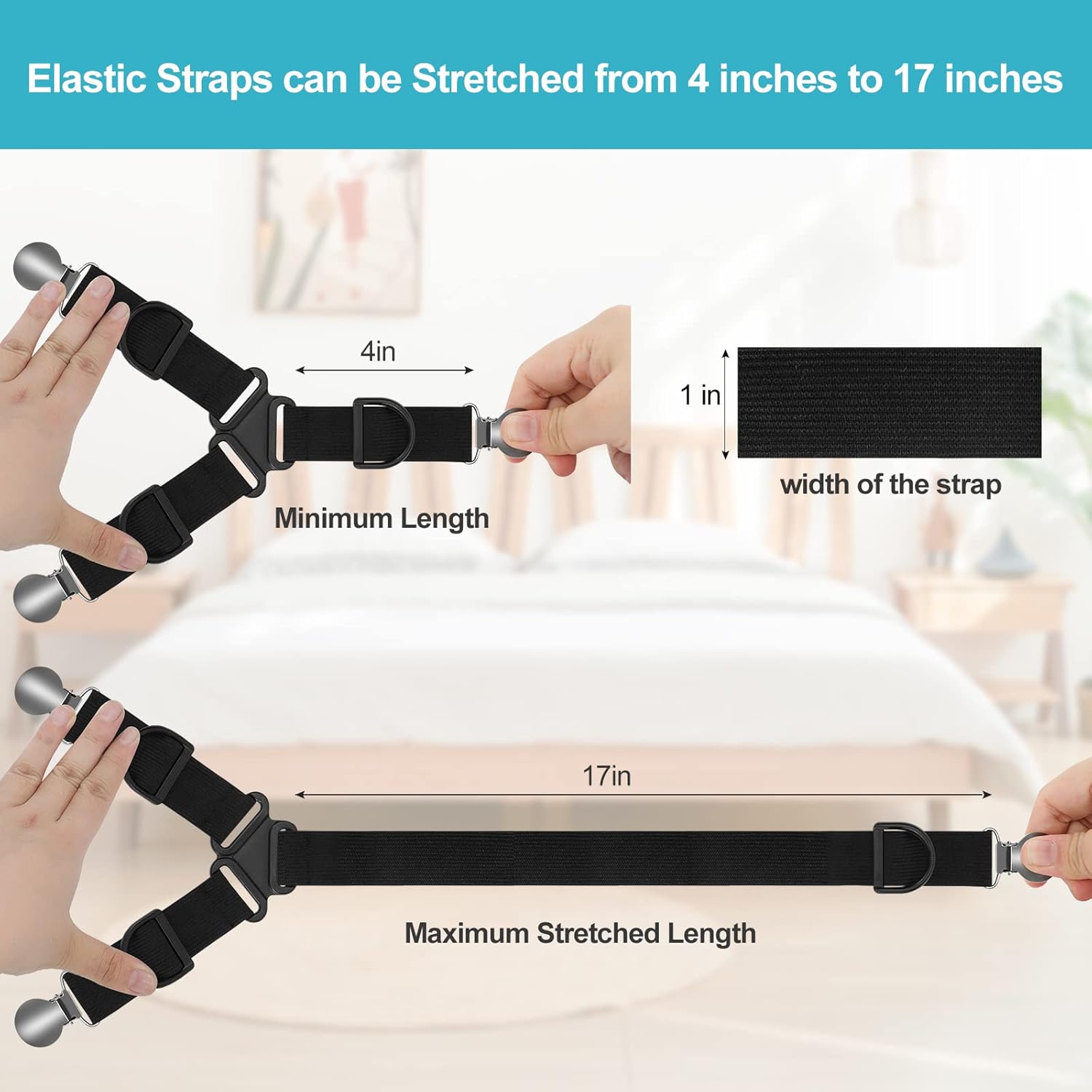 S SEEOOR Bed Sheet Holder Straps, Triangle Mattress Corner Clips, Fitted Sheet Fastener Suspenders Grippers Keep in Place for Bedsheets(4 PCS) : Home & Kitchen