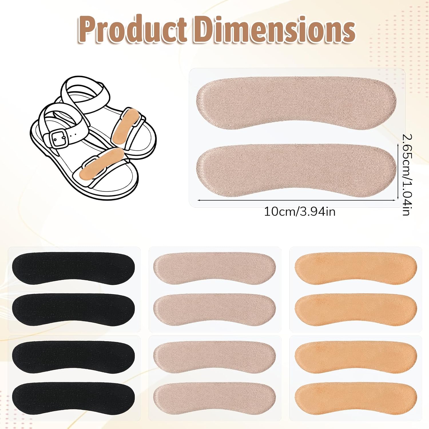 Thinp 6 Pairs Sandal Strap Cushion, Anti-Slip Heel Strap Cushion for Sandals Self-Adhesive Shoe Straps Cushioning Insert Pads Heel Grips Liner for Loose Shoes, Prevent Friction Slipping (3 Colors) image 2