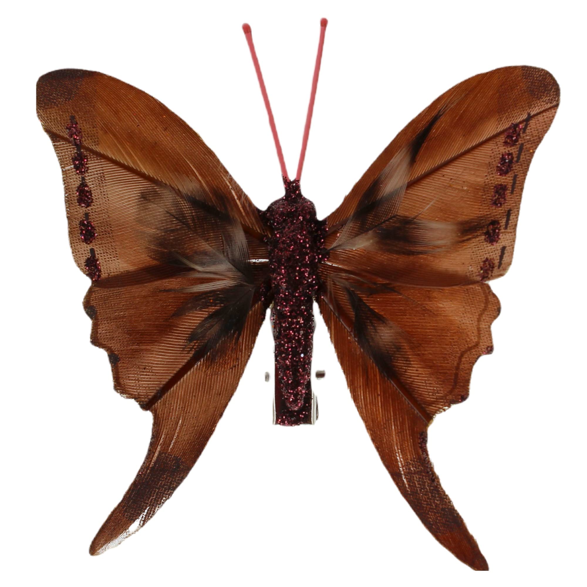 Scatola 6 farfalle colorate con piume e clip in metallo