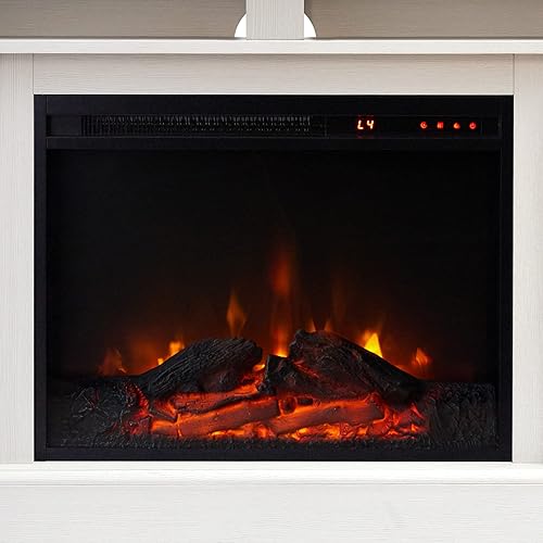 Miniatura 8 de Teamson Home Eliana - Centro de entretenimiento de granja de 60 pulgadas con chimenea, estantes abiertos, dos gabinetes, roble blanco y oscuro