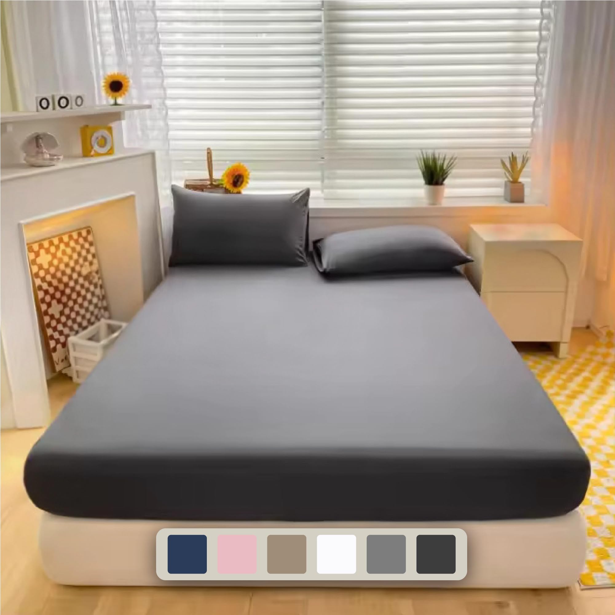 Luxe Dreams Double Fitted Sheet Cotton Deep Pocket 12 inches (30cm) Dark Grey 100% Cotton
