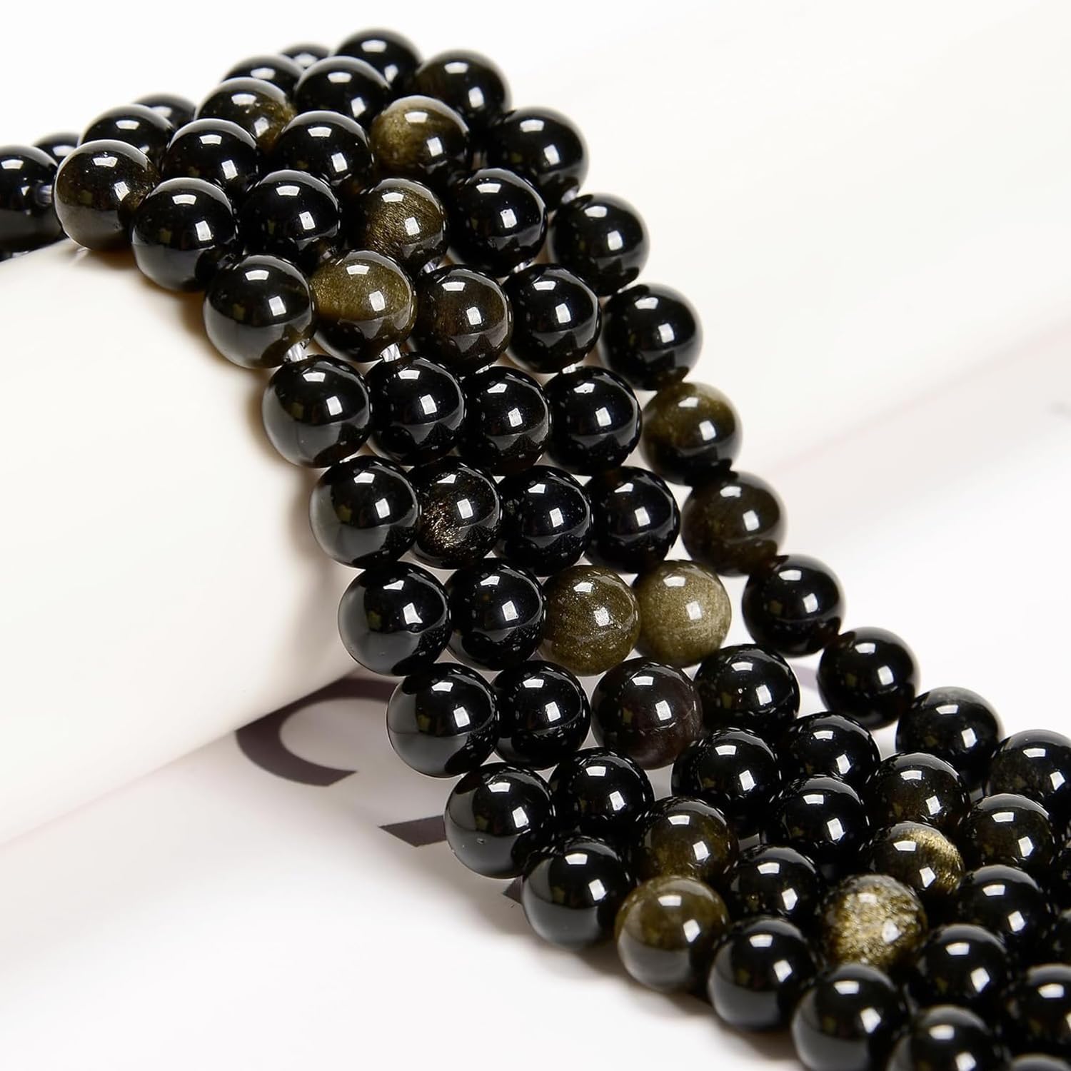 HAAMIIQII 30pcs 12mm Natural Black Gold Obsidian Stone Beads Round Loose Gemstone Beads for Jewelry Making Strand 15 Inch - Image 3