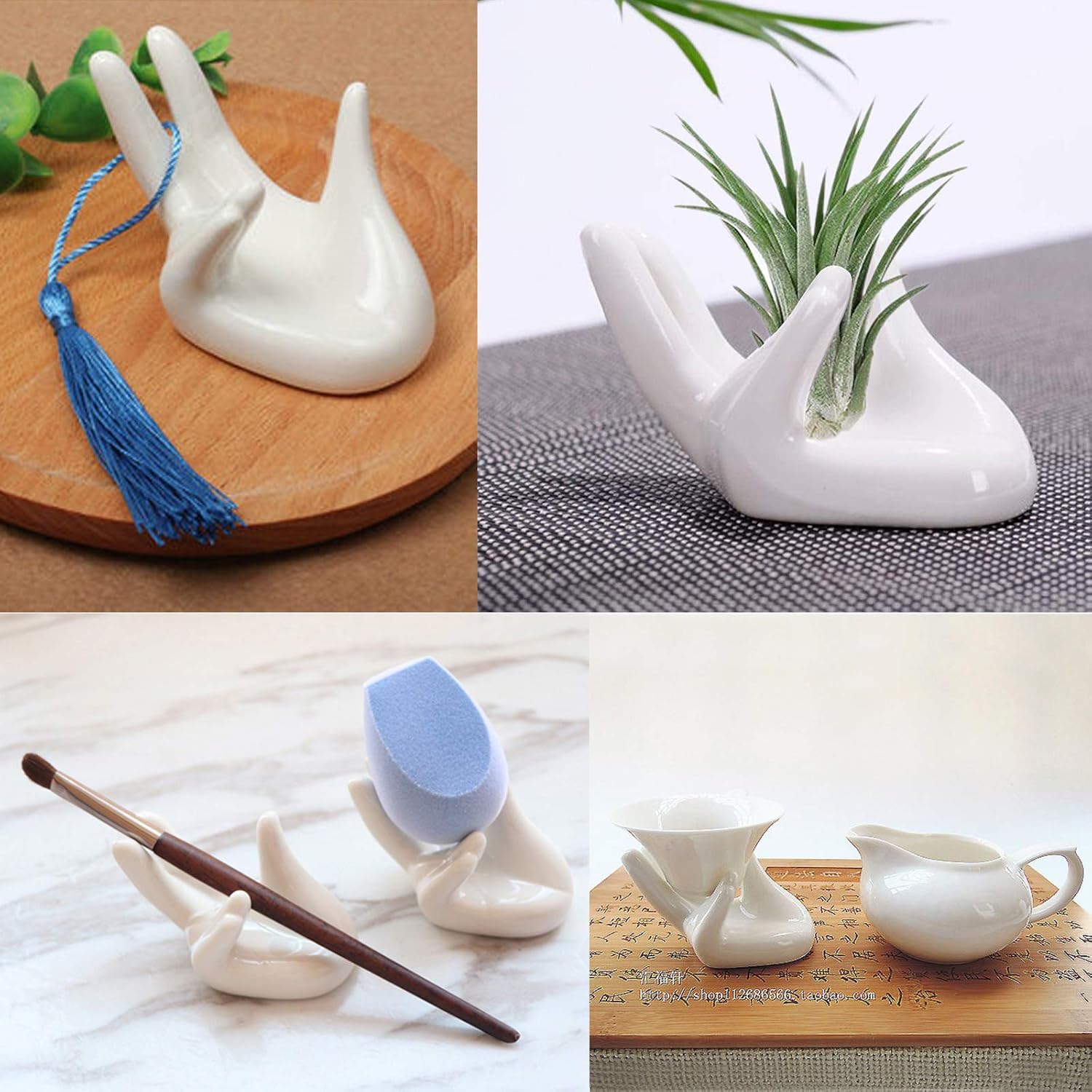 AHANDMAKER 8 Packs Ceramic Air Plant Holder, Hand Shape Tillandsia Airplant Container Pot, Home Office Decoration Supplies for Desk Table Shelf, White