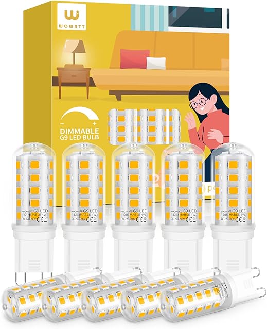 wowatt G9 LED Bulbs Dimmable Warm White 3000K, 10 Pack, 4W G9 LED Light Bulbs Equivalent to 40W G9 Halogen Bulbs, No Flicker LED G9 Bulbs ,400LM, CRI83, AC 220-240V