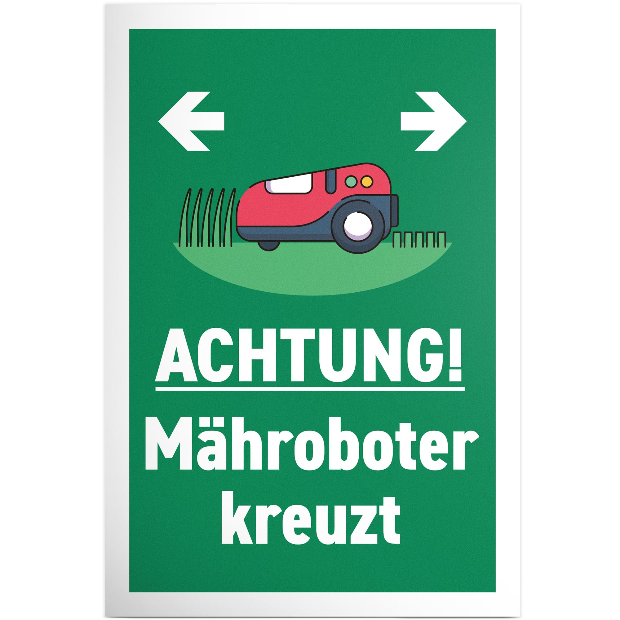 DankeDir! Mähroboter kreuzt - Schild 30x20 cm - Lustiges Hinweisschild für Garten und Rasenflächen - Gartenschild Wetterfest langlebig - Rasenmähroboter Rasenroboter
