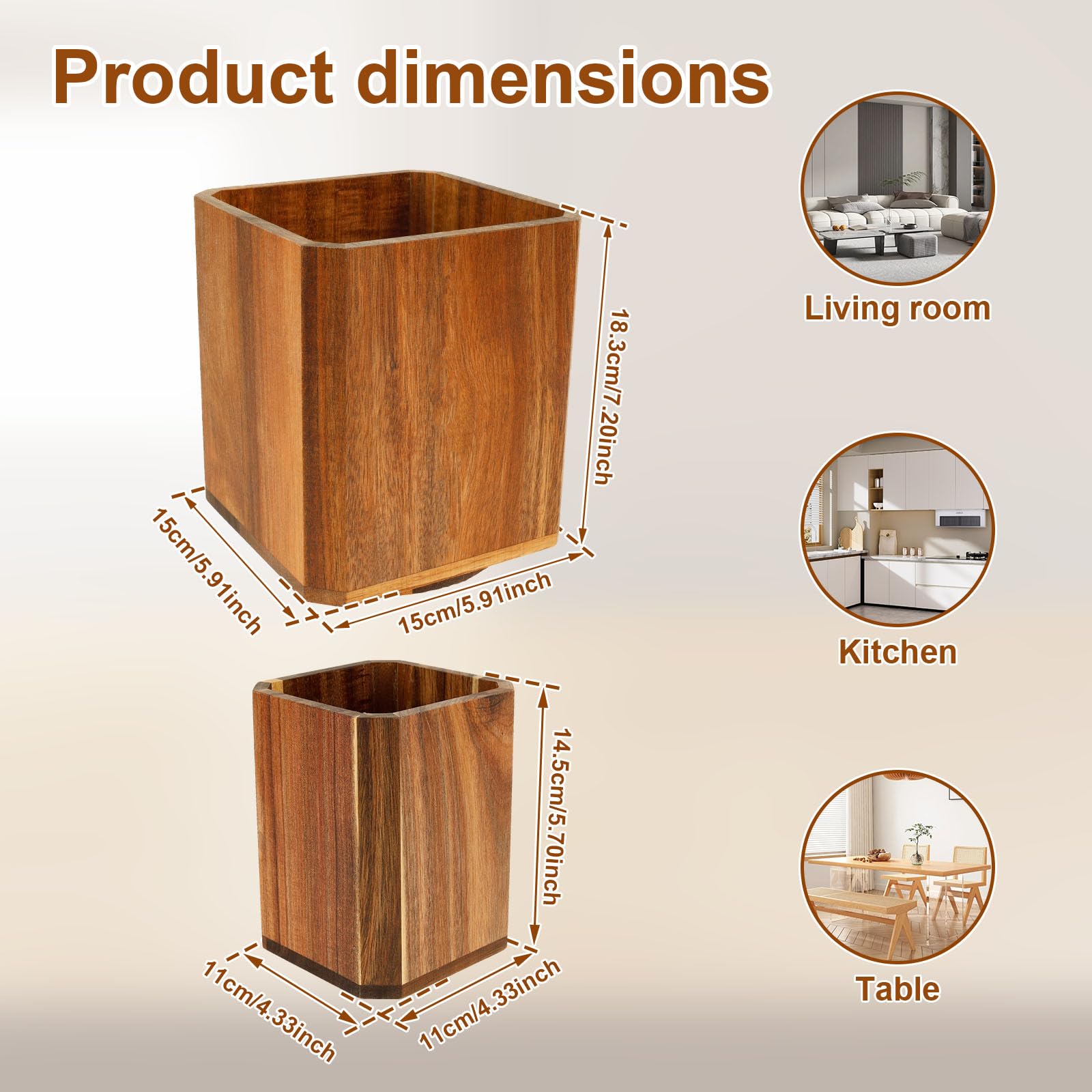 ZJRDYYK Acacia Wood Utensil Holder for Kitchen Counter, 360° Rotating Wooden Cooking Utensil Organizer Countertop, Spoon Spatula Holder, Kitchen Tool Storage Containers for Countertop (Set of 2)