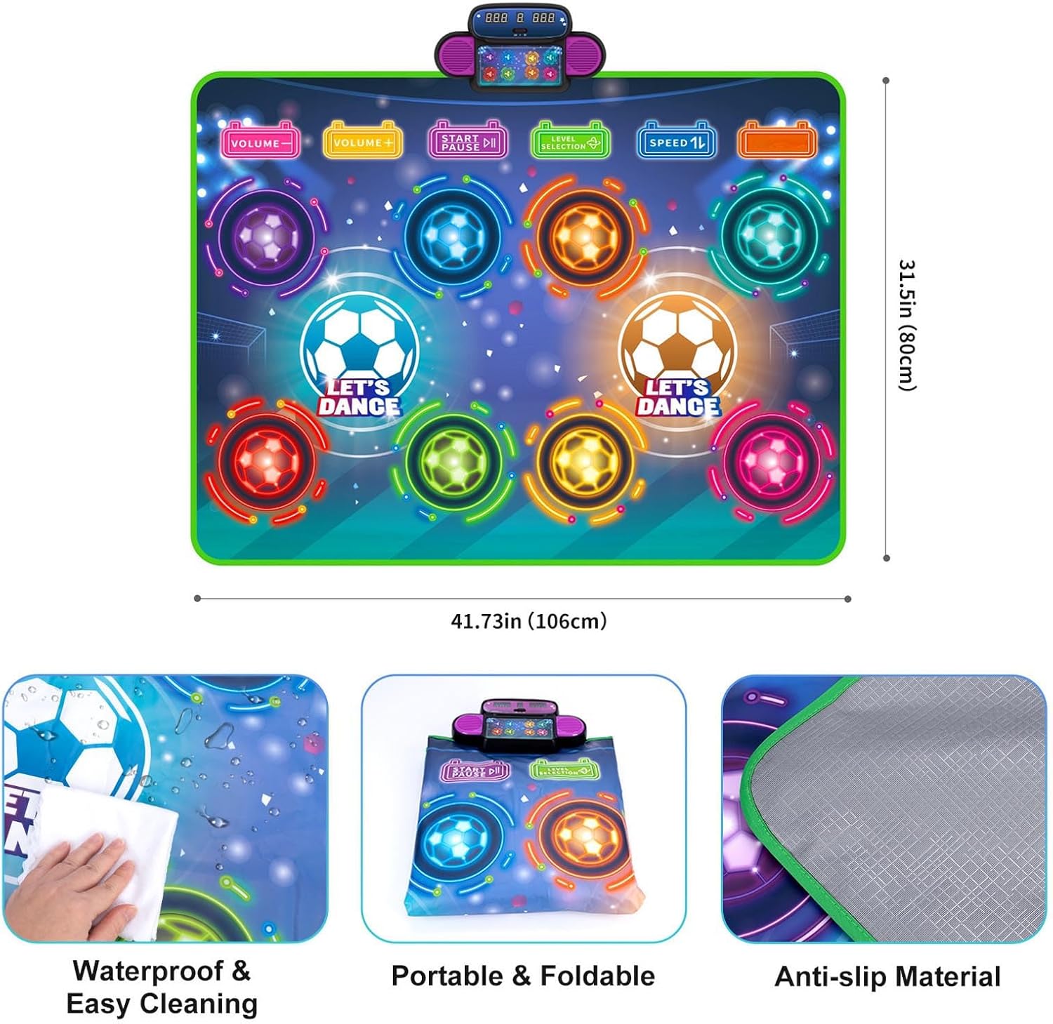 Alomejor Double Player Dance Mat, Interactive Electronic Dance Pad with Music and Challenging Levels, 2 Player Kids Dance Game Mat 105.5x80cm (41.5x31.5in) for Family Fun
