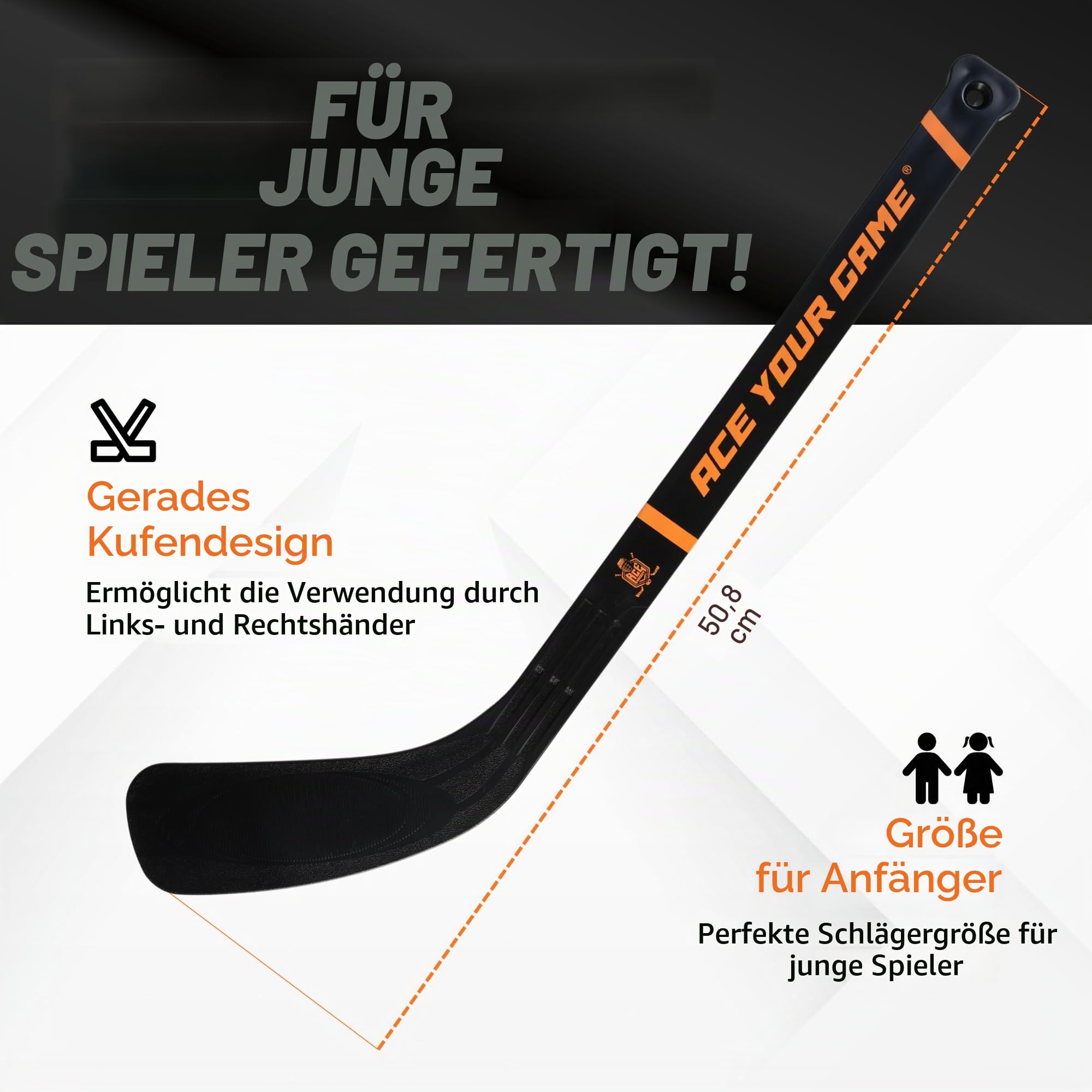 ACE Hockey - Shinny Hockey-Set – Komplettes Set für 4 Spieler drinnen und draußen – Kniehockey-Tor-Set (2) Tore, (2) Mini-Schläger und (6) Schaumstoffbälle – Mini-Hockey-Set