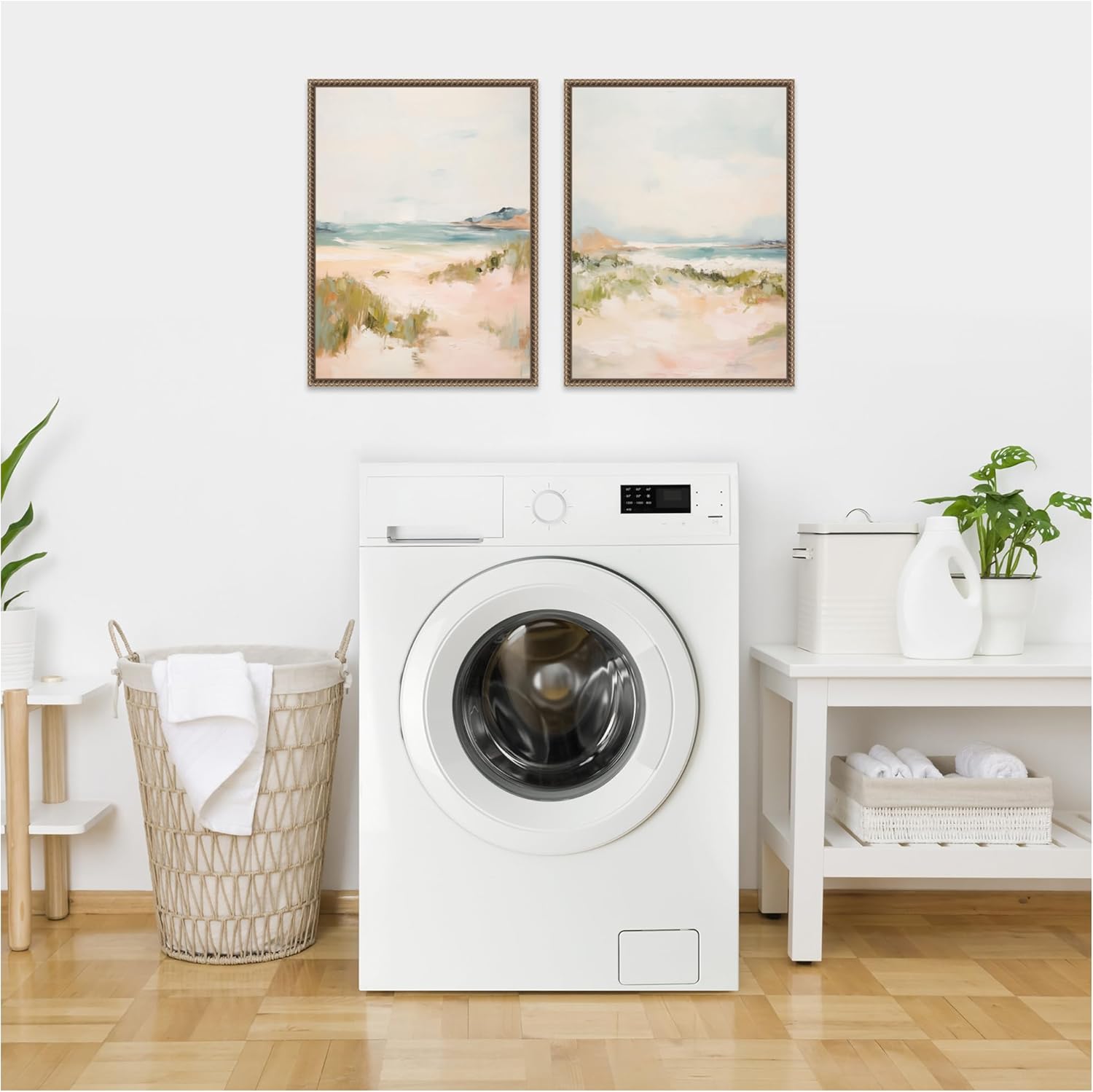 Kate and Laurel Gold Tranquil Landscape 2 Piece Framed Canvas Wall Art Set by Amy Lighthall, Sylvie Beaded Dark Gold Coastal, Beach Art for Wall Decor