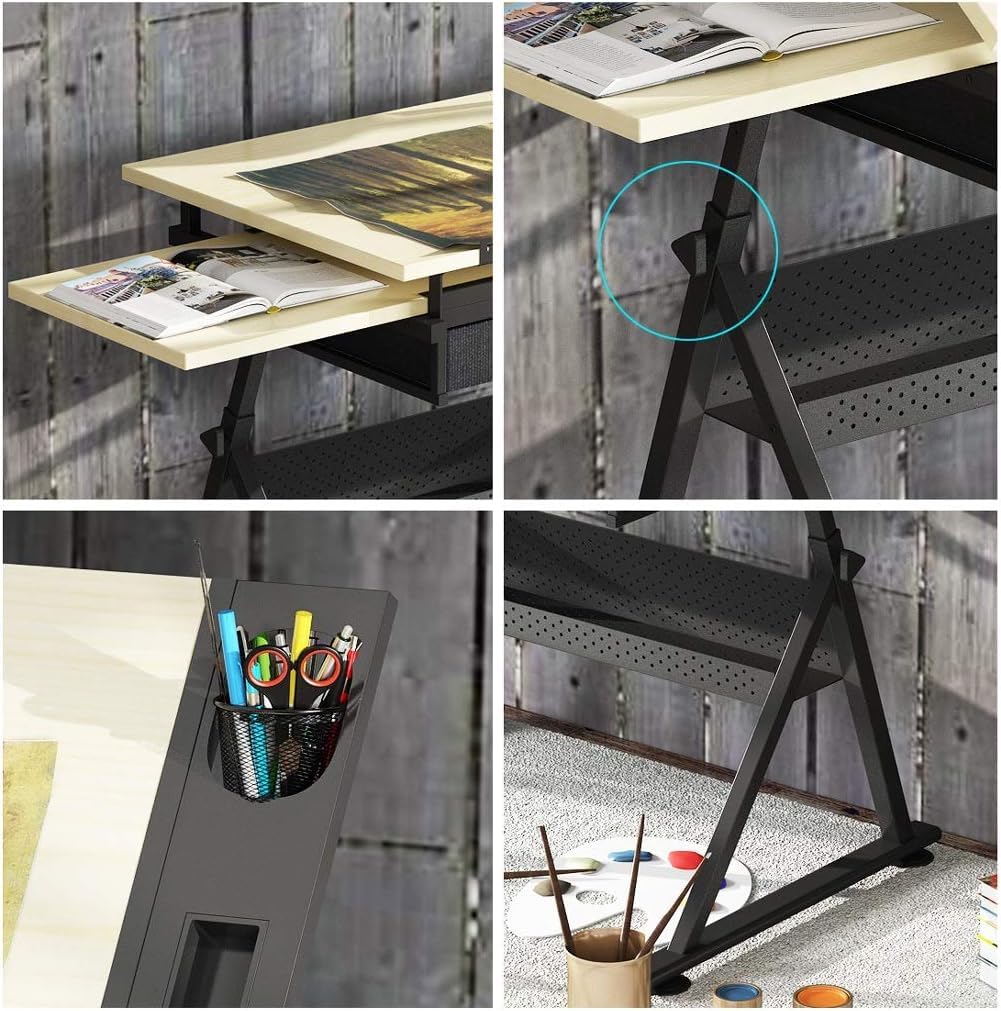 Mesa de dibujo ajustable para arte y manualidades, superficie de arce resistente, ideal para proyectos creativos y dibujos, diseño versátil para niños y adultos, fácil de almacenar y usar