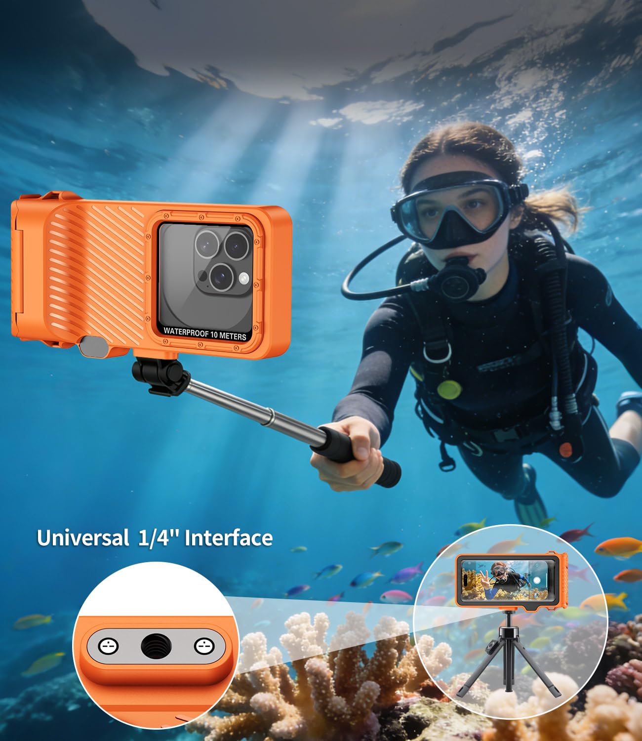 Funda impermeable de buceo, pantalla táctil subacuática para natación, esnórquel, funda universal subacuática para iPhone Galaxy Xiaomi Series todos los teléfonos inteligentes (naranja)