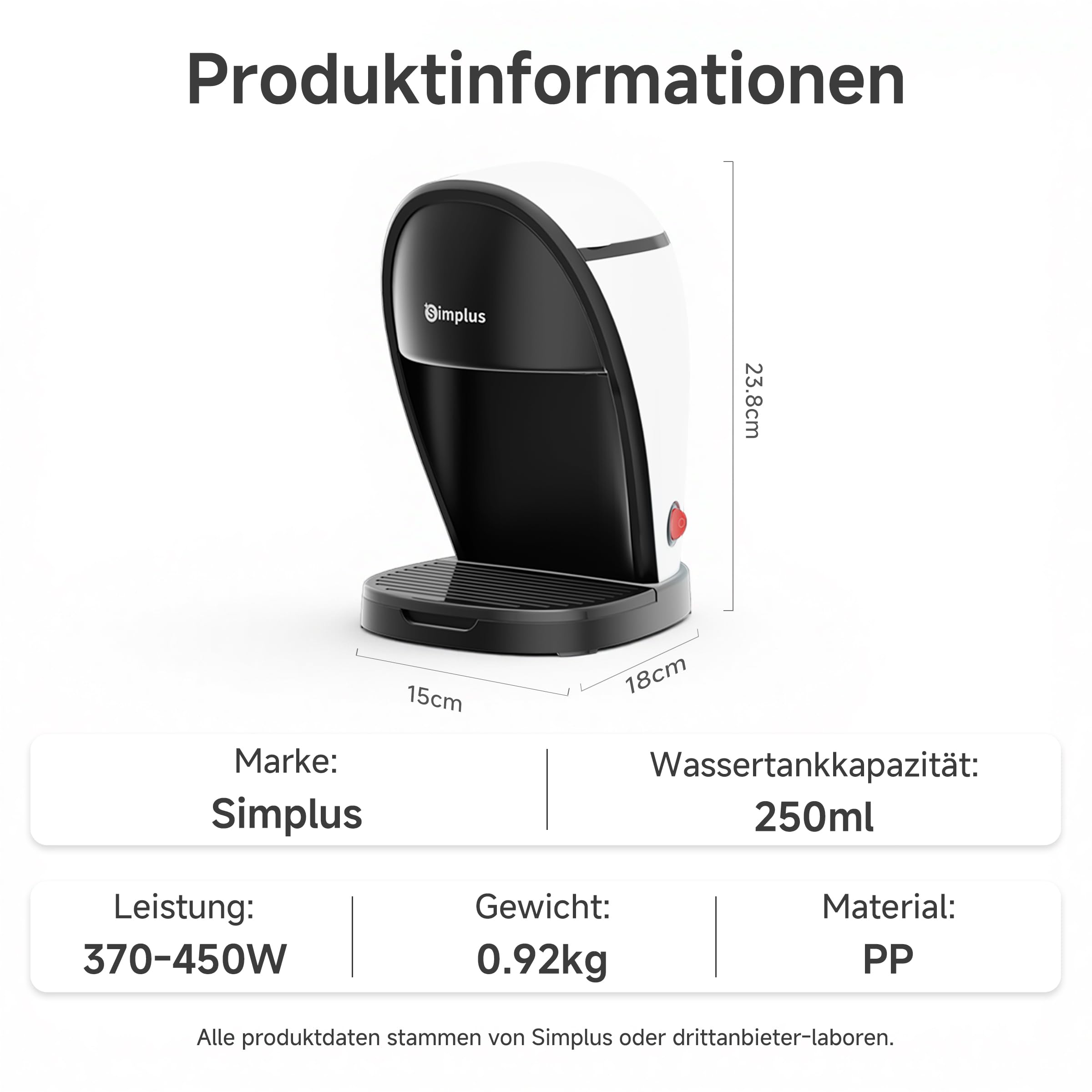 SIMPLUS Mini Filterkaffeemaschine für 2 Tassen, Kleine Kaffeemaschine mit Dauerfilter, 250ml Wassertank, 4-Minuten Brühzeit, Ein-Knopf Bedienung, Kompakte Kaffeemaschine für Büro, Küche