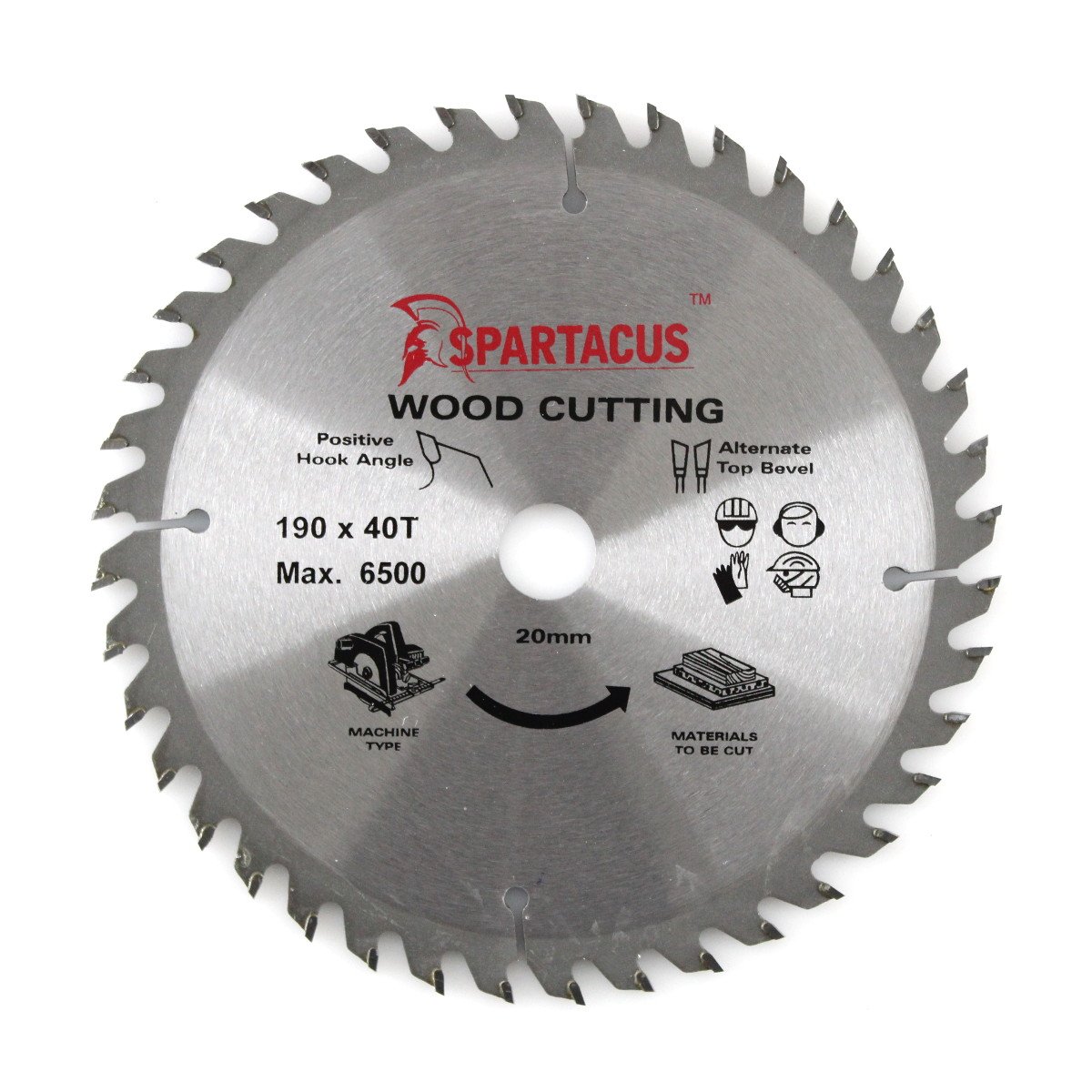 Spartacus Silver Wood Cutting Circular Saw Blade 190Mm X 20Mm Bore 40 Teeth
