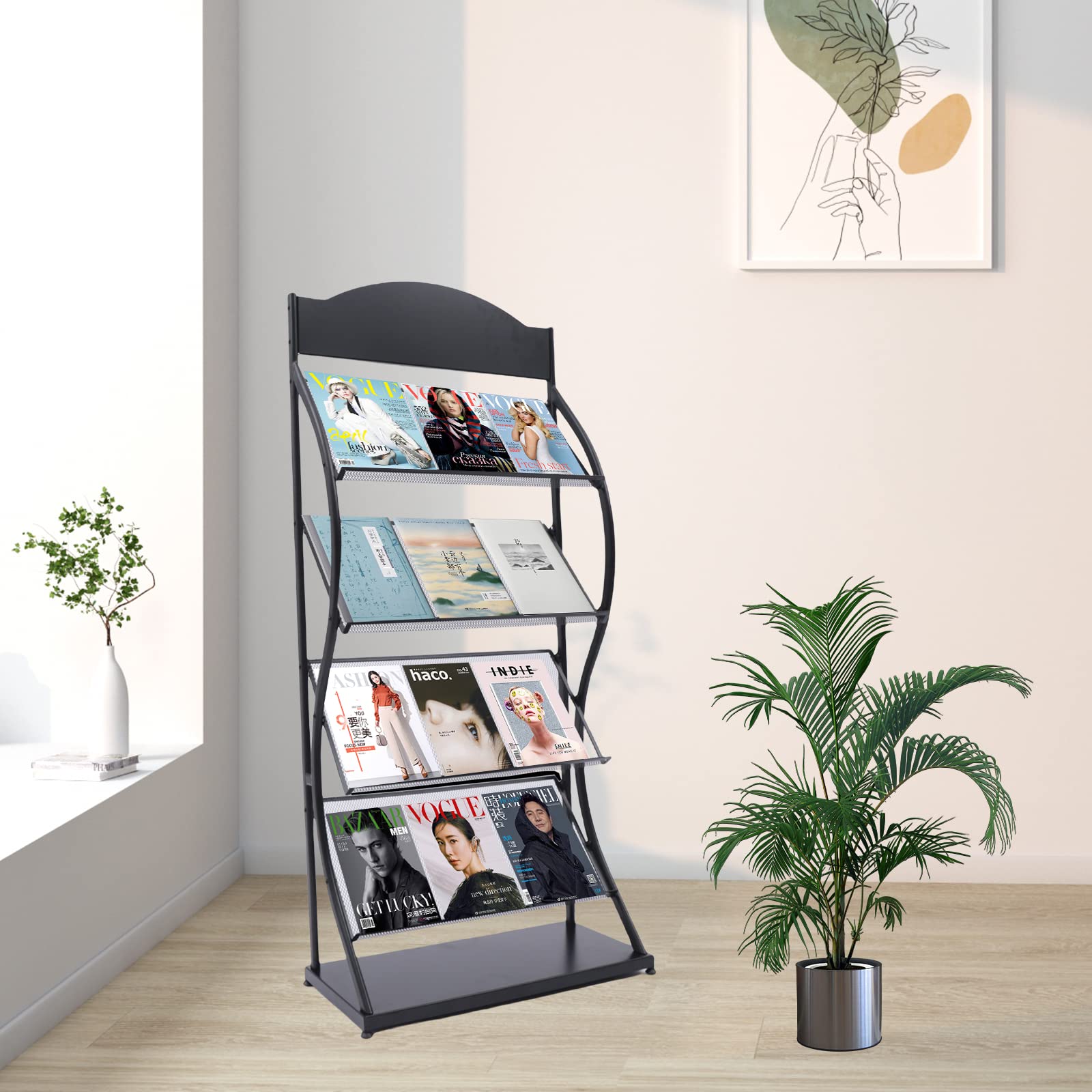 Portariviste a 4 ripiani, da pavimento, per reception, biblioteche, centri turistici, espositori per brochure, supporto in ferro