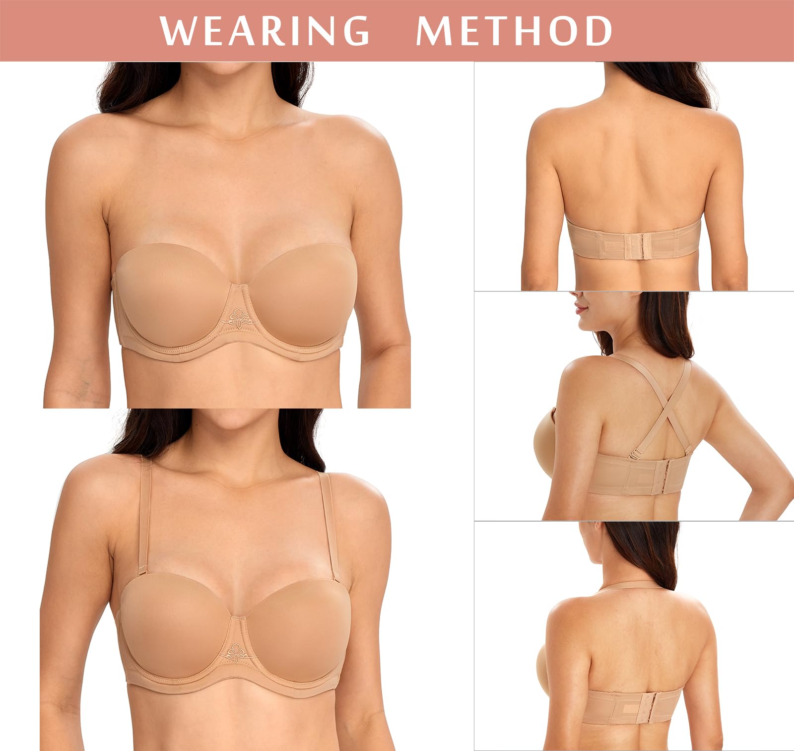 DotVol Sujetador Invisible Ajustable sin Tirantes para Mujer con Aros Push up Multiposiciones