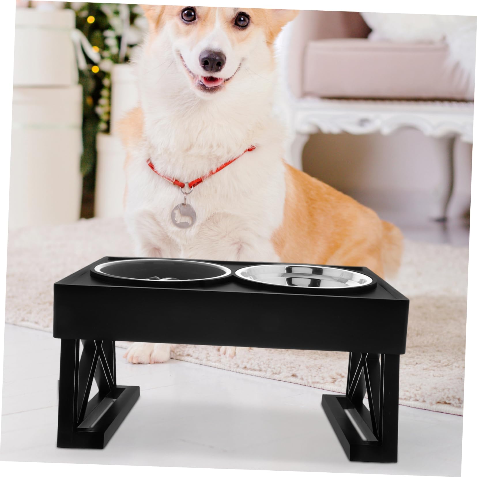 Hemobllo Gamelle Surélevée Anti-glouton en Acier Inoxydable et ABS Double Bol pour Chat et Chien pour Nourriture et Eau la Maison Voyage