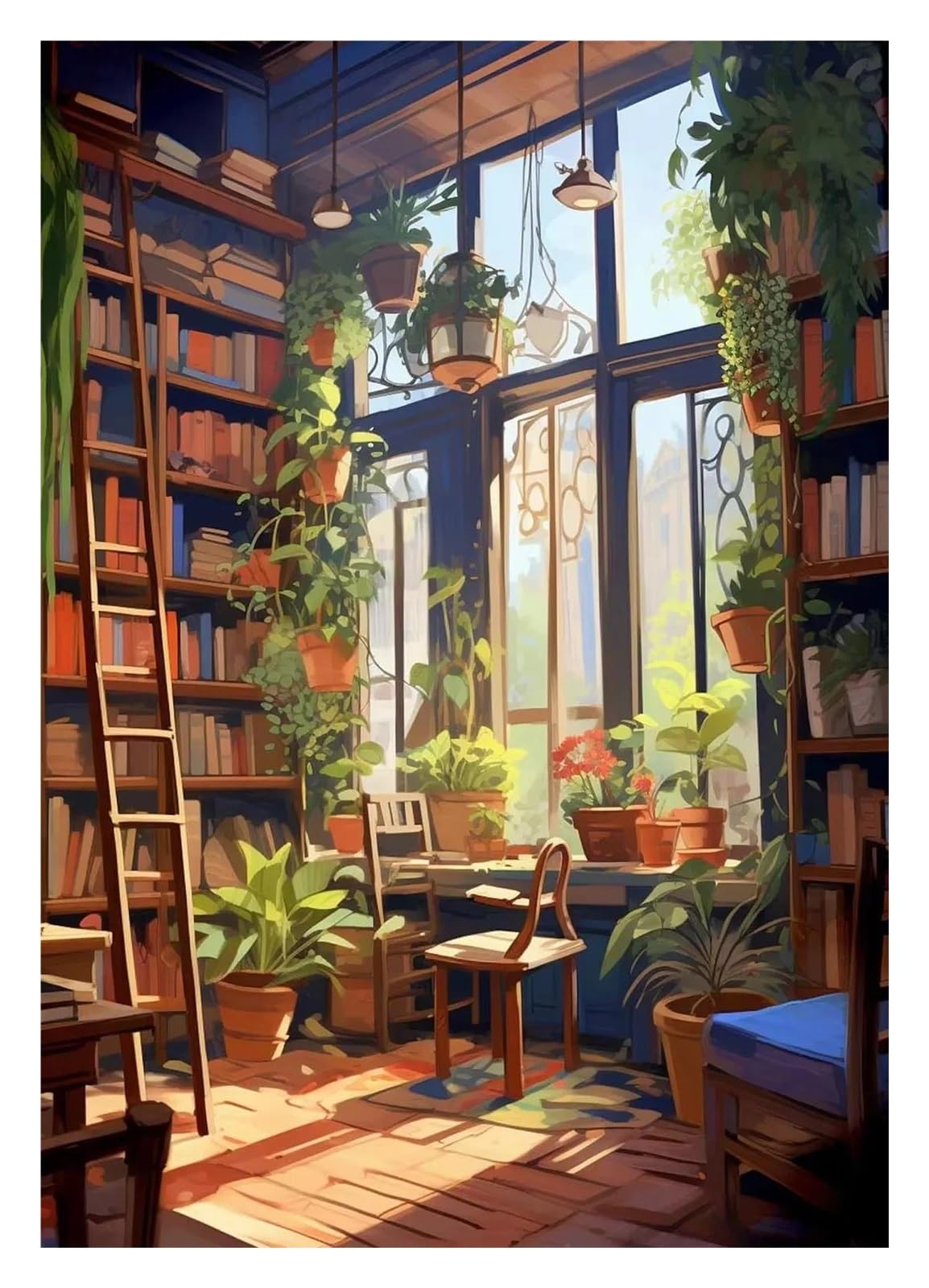 Affiche Aquarelle Antique Bibliothèque Tableau Déco Maison Toile 40x60