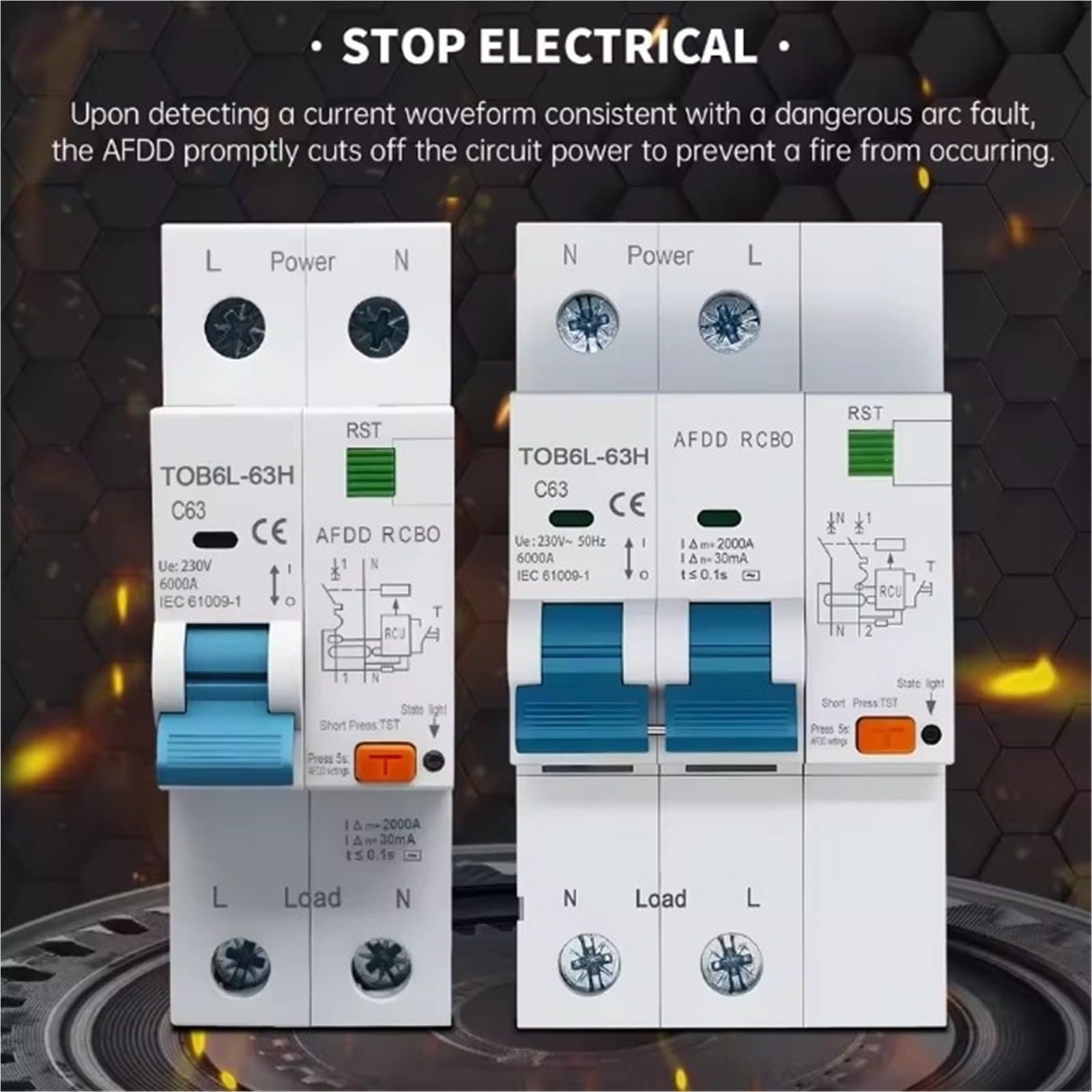 AFDD Wyłącznik typu AC z krzywą C AC230V 63A AFDD RCBO