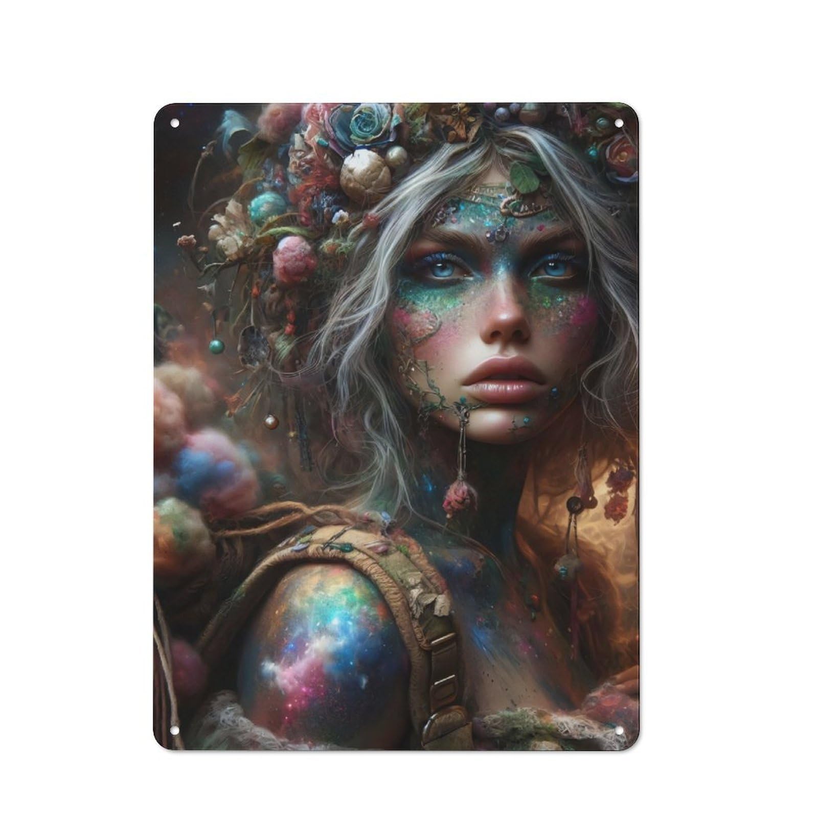 Junmoney Cosmic Fairy Portrait Printed Metal Sign 40X30cm For Café Or Restaurant, New-Space Wall Decor For Café Owners And Decorators