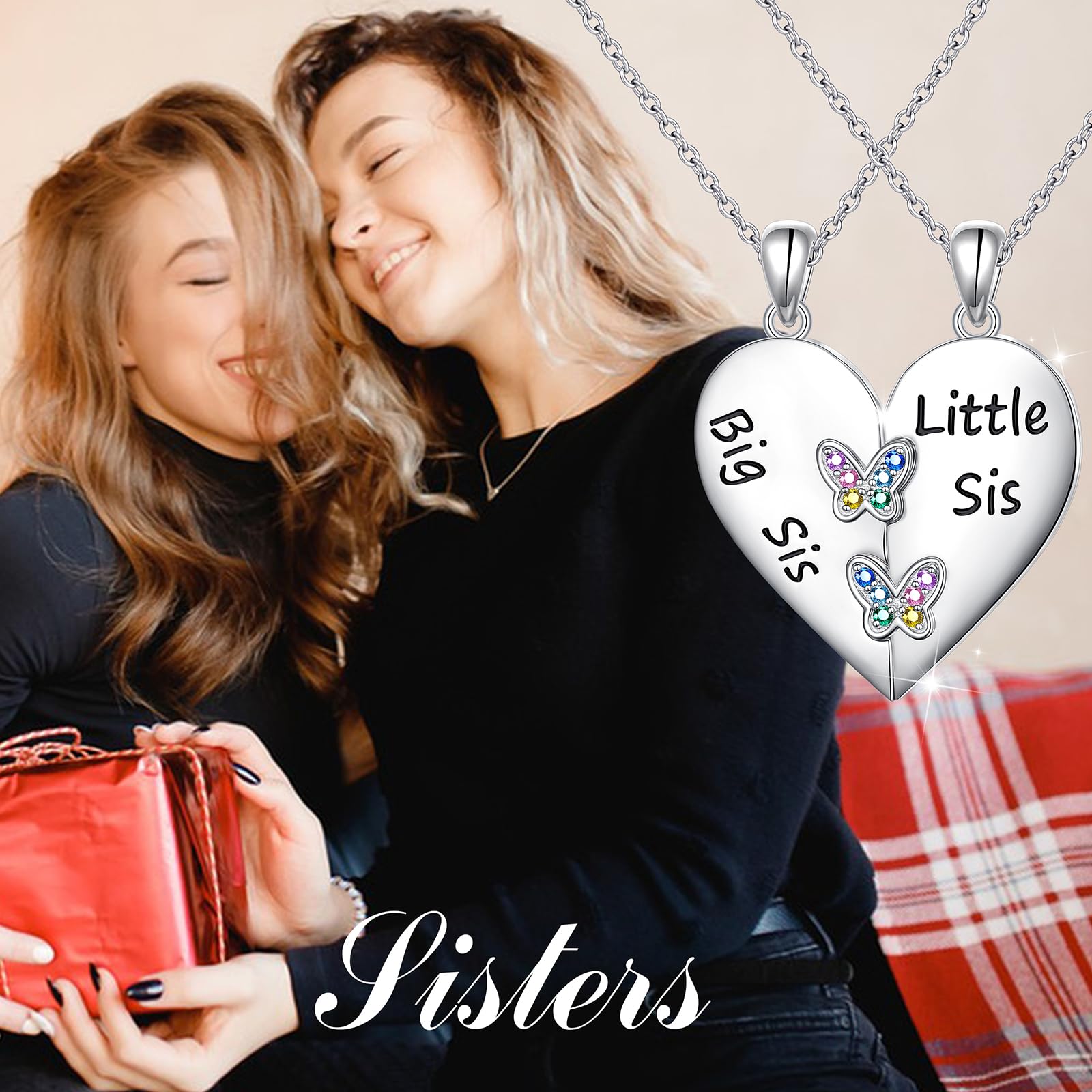 Mutter und Tochter Kette 925 Sterling Silber Schmetterling Mond und Stern Rose Herz Halsketten Anhänger Halskette für Frauen Schmuck Geschenke für Mama Tochter