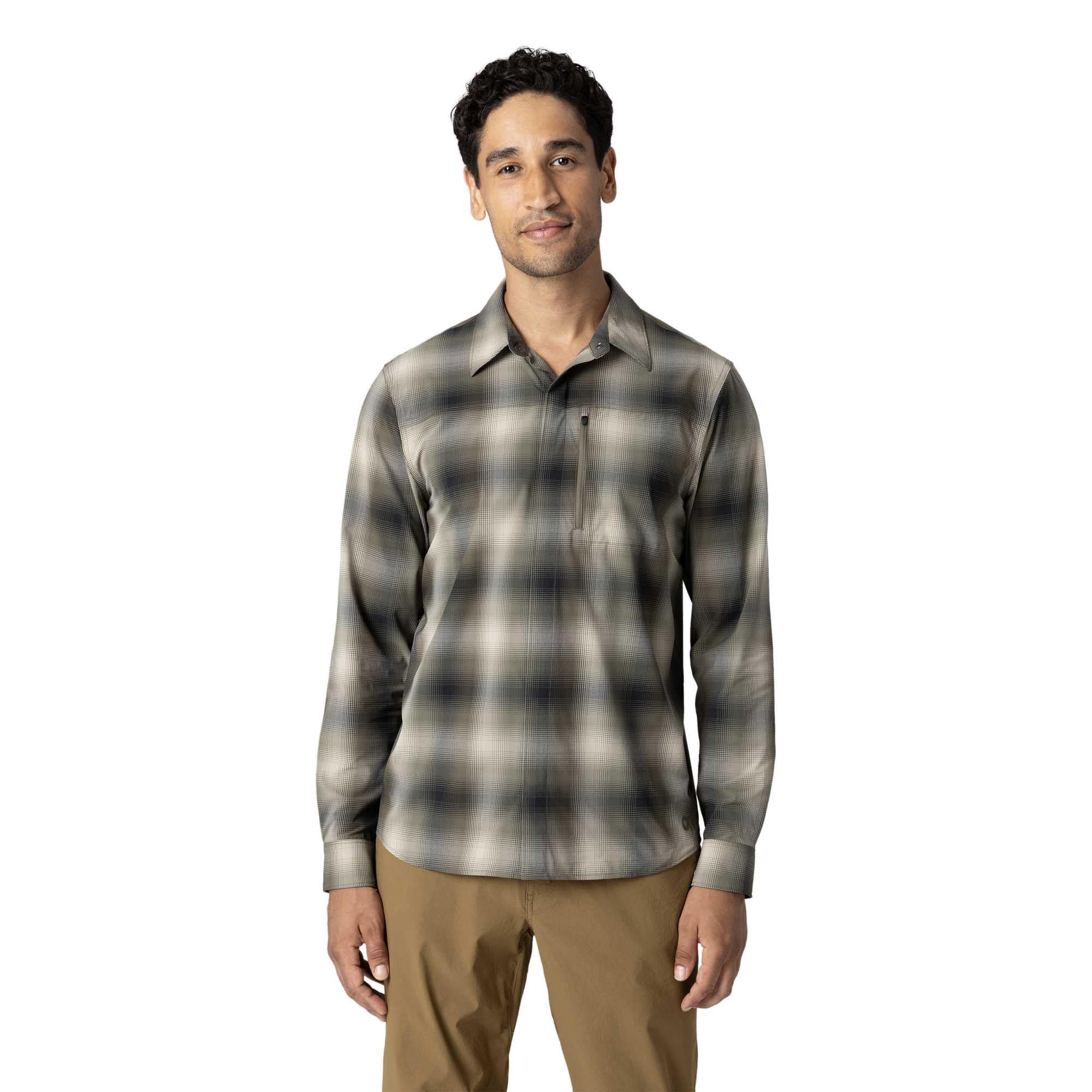 Outdoor Research Astroman - Camisa de sol de manga larga para hombre, ligera, UPF 30+, cierre de presión, transpirable y elástico
