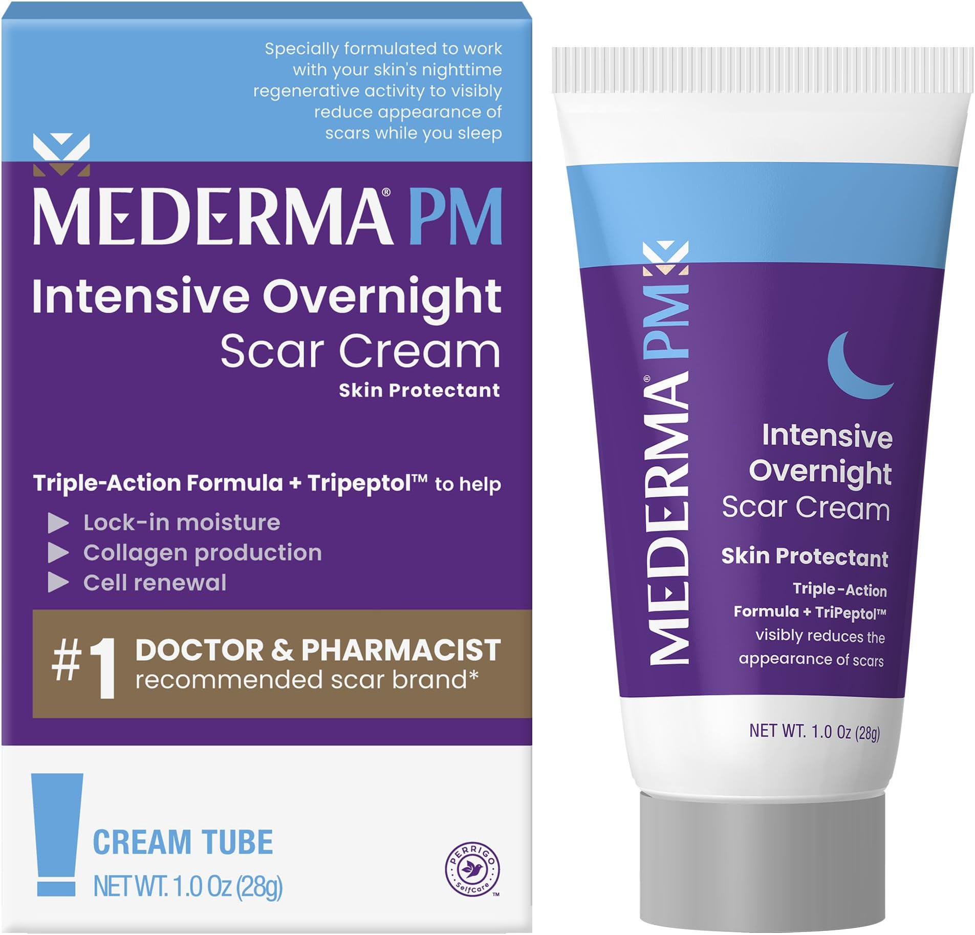 Mederma PM Intensive Overnight Scar Cream, Nighttime Scar Treatment | Clinically Shown, Advanced Treatment, Peptides & Collagen, Works While You Sleep, Non-Greasy, Paraben-Free