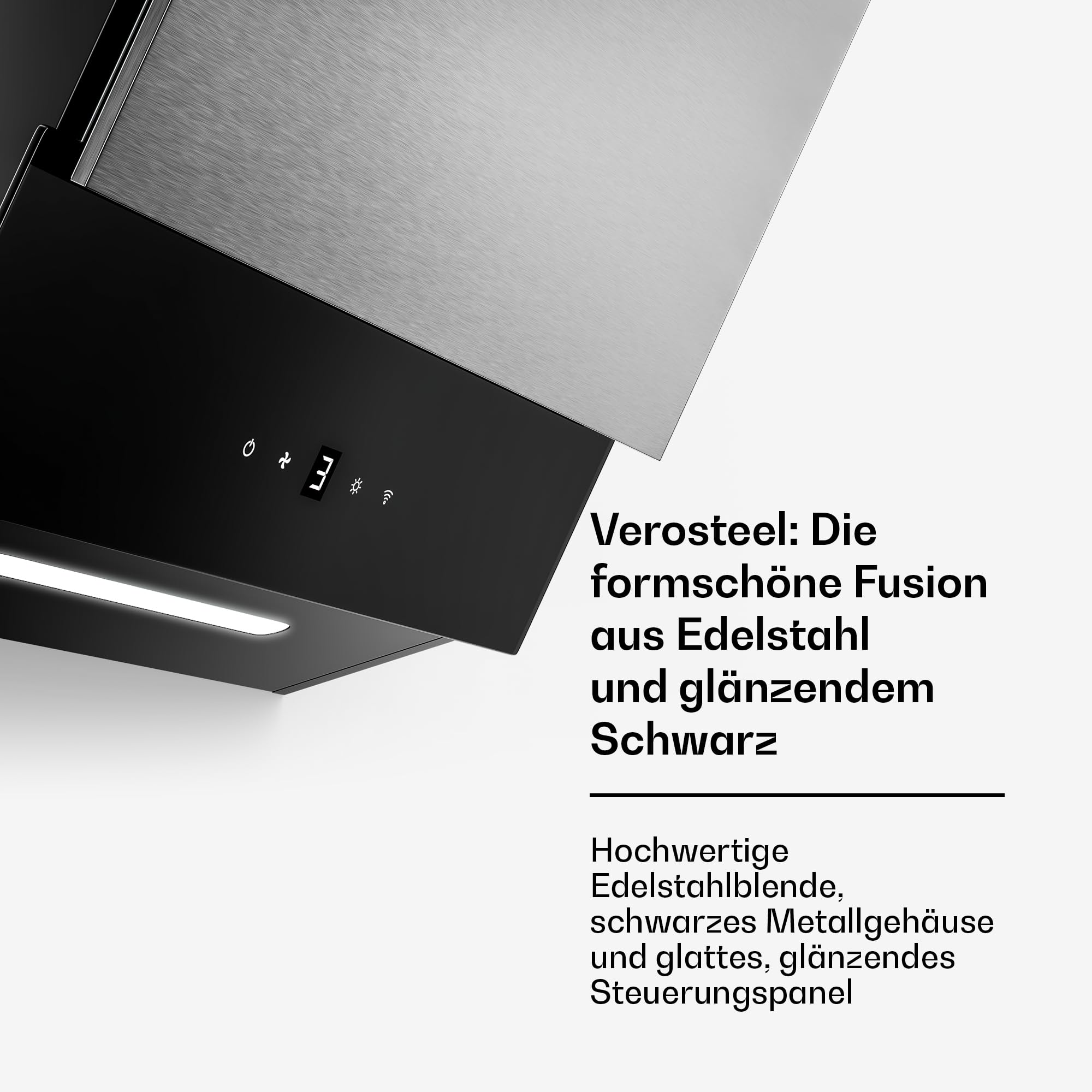 Klarstein Verosteel Dunstabzugshaube 45 cm 624 m³/h A++ Energie Touch LED Edelstahl Glas Abzugshaube Küche