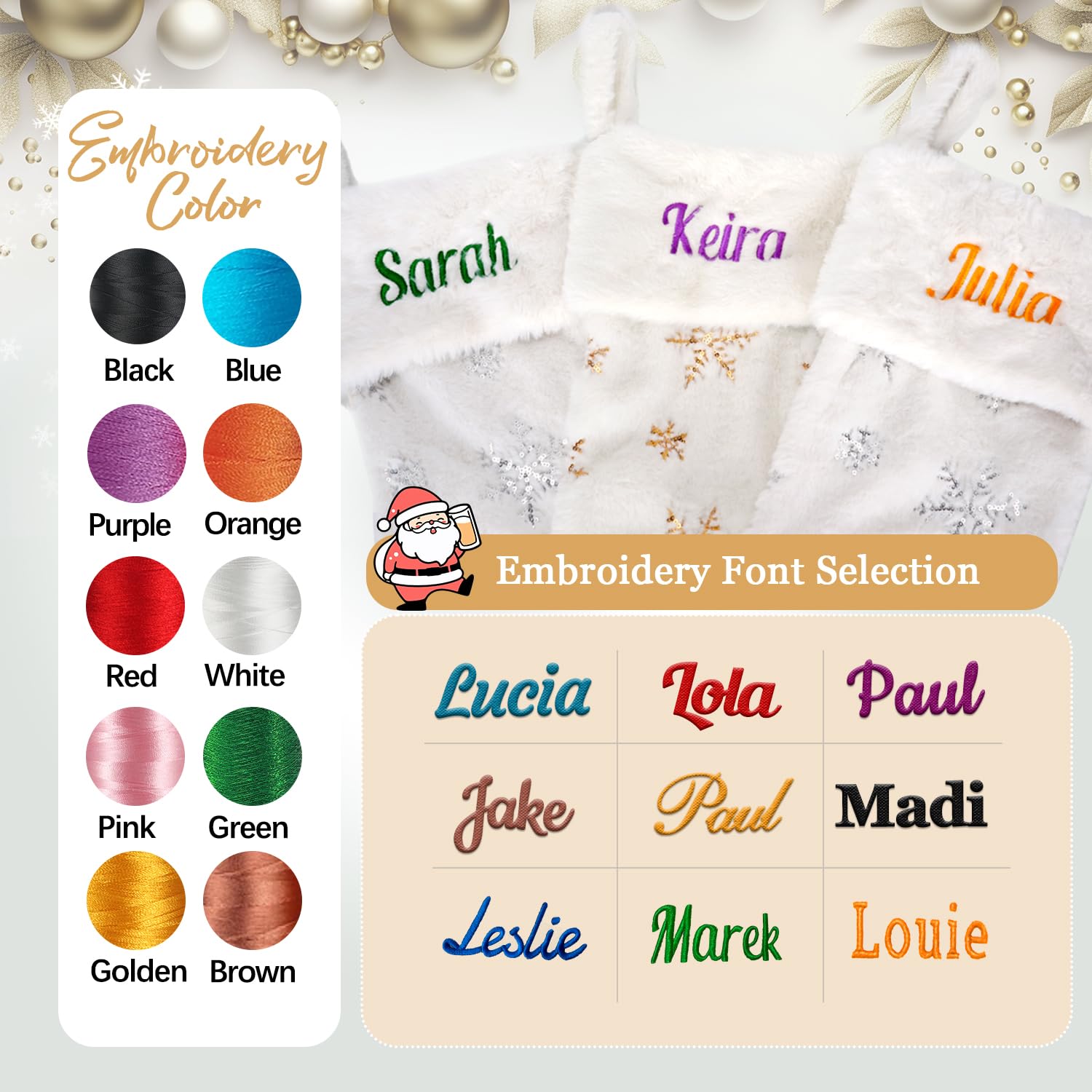 Ulico Personalized Christmas Stockings?18 Large Snowy White Faux Fur Plush Hanging CustomizeXmas Stockings with Silver Gold Sequin Snowflake for Family Holiday Xmas Party Decorations(1 Pcs)