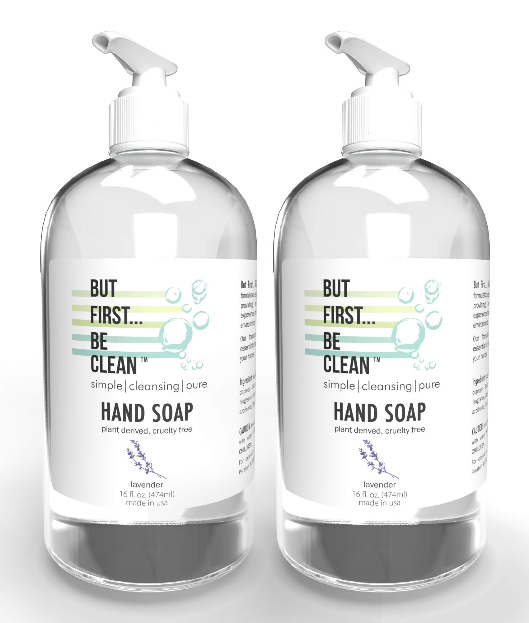 But First Be Clean Plant-Derived Liquid Hand Soap - Simple | Cleansing | Pure - Moisturizing Hand Wash Infused with Natural Essential Oils - 16 Ounce, Lavender, 2 Pack