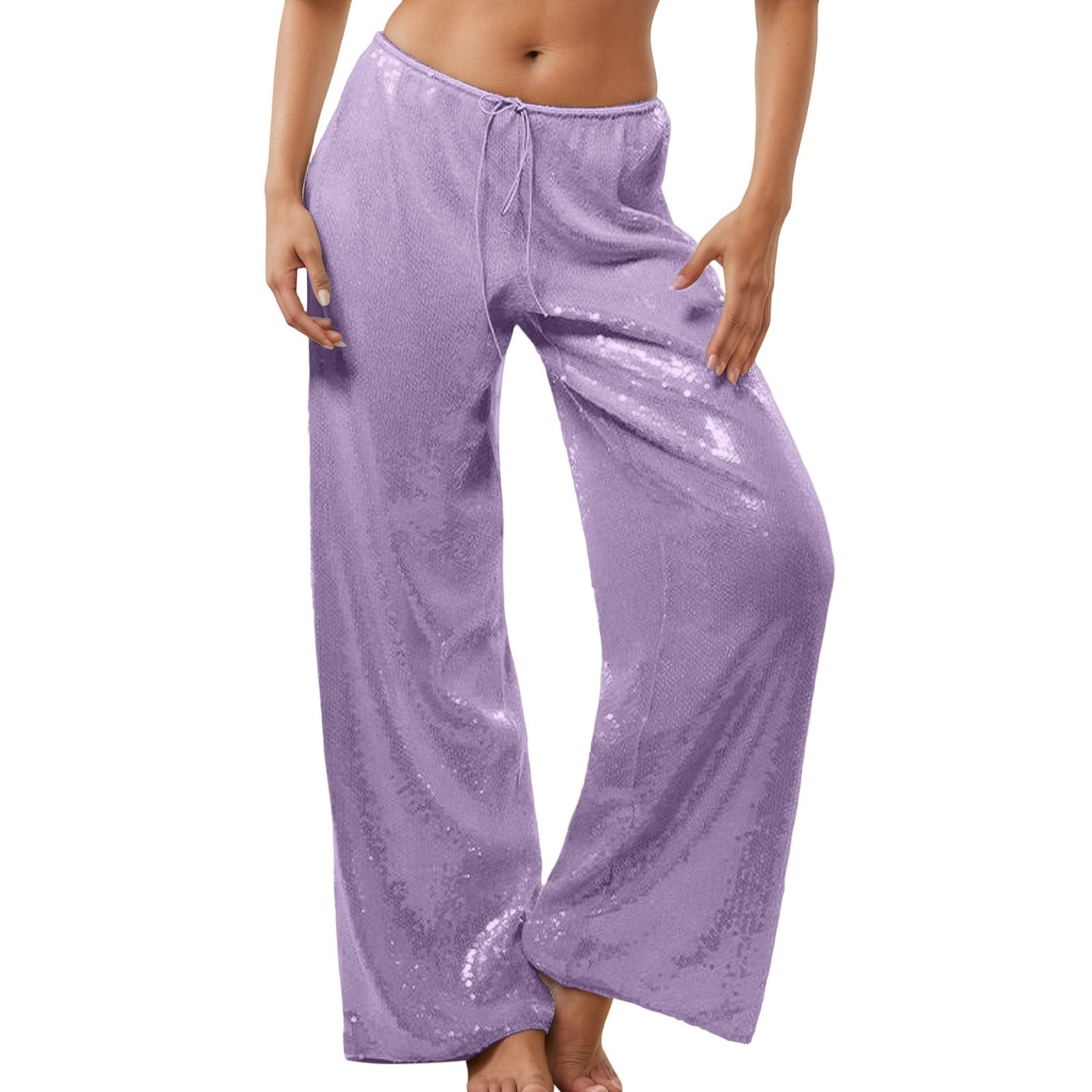 Elegante con Paillettes Pantaloni Brillantini Donna Pantaloncini Pantalone Culotte Larghi Scintillii Completo Streetwear Zampa Extra Lunghi Elasticizzati Casual
