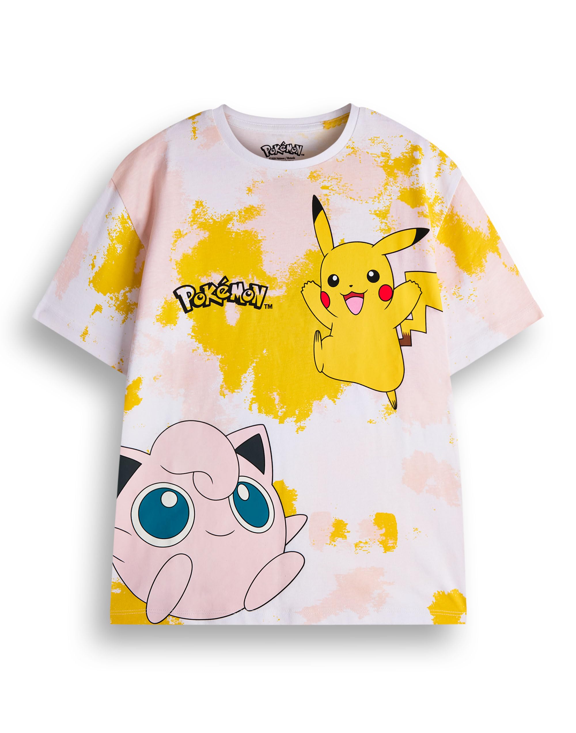Pokemon Dziewczęcy zestaw T-shirtów i spodenek | Dziecięca koszulka Tie Dye z krótkim rękawem Pikachu Jigglypuff Graphic i fioletowe spodenki rowerowe