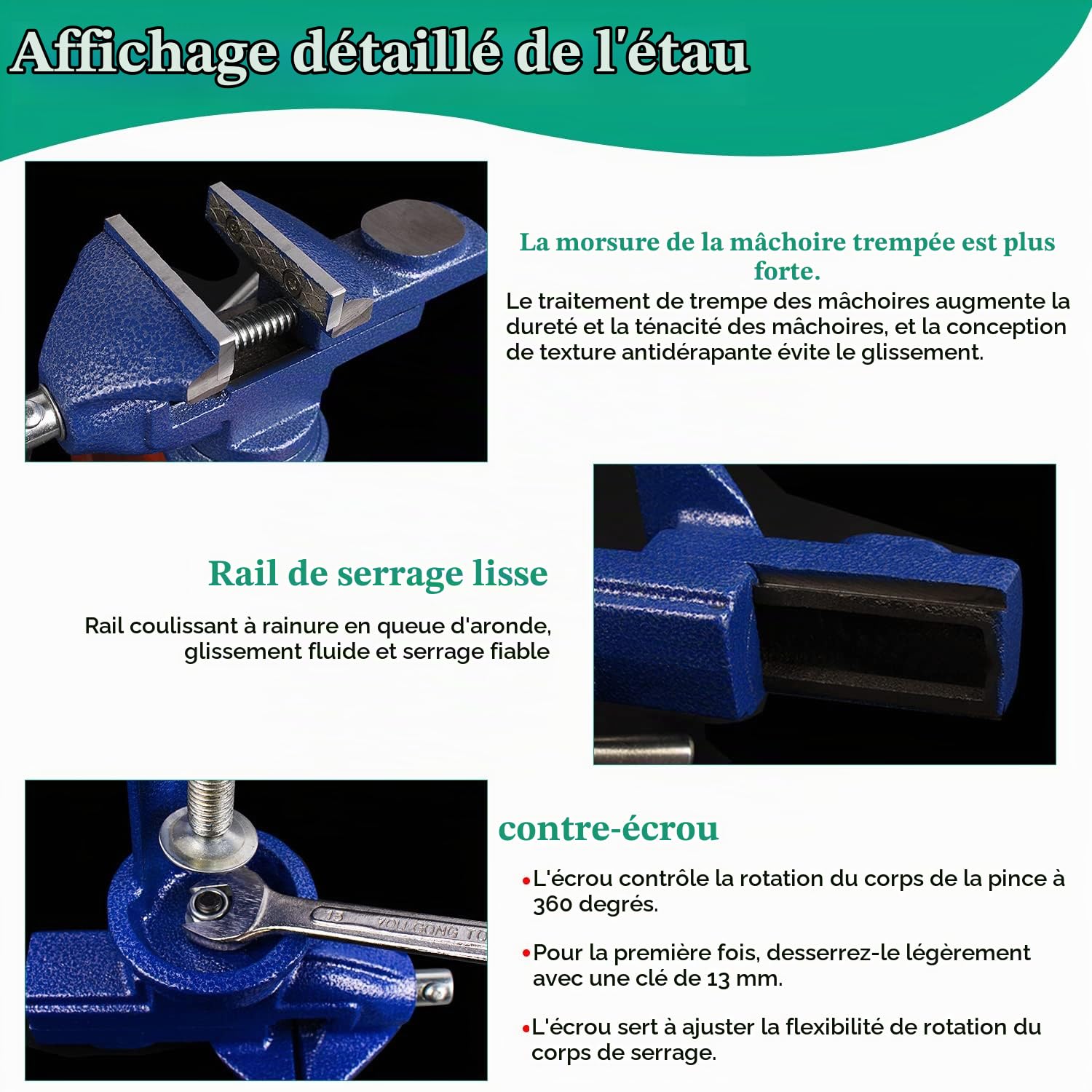 Etaux d établi, 80 mm Pince Étau de table Avec Base Pivotante à 360 Degrés, Etau Bricolage Outillage etau menuisier pour Travail du Bois Travail des Métaux Perçage