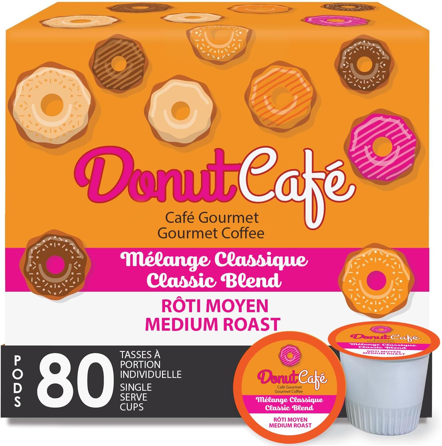 Donut Café K-Cup Coffee Pods, Medium Roast, Classic Blend, 80 Count