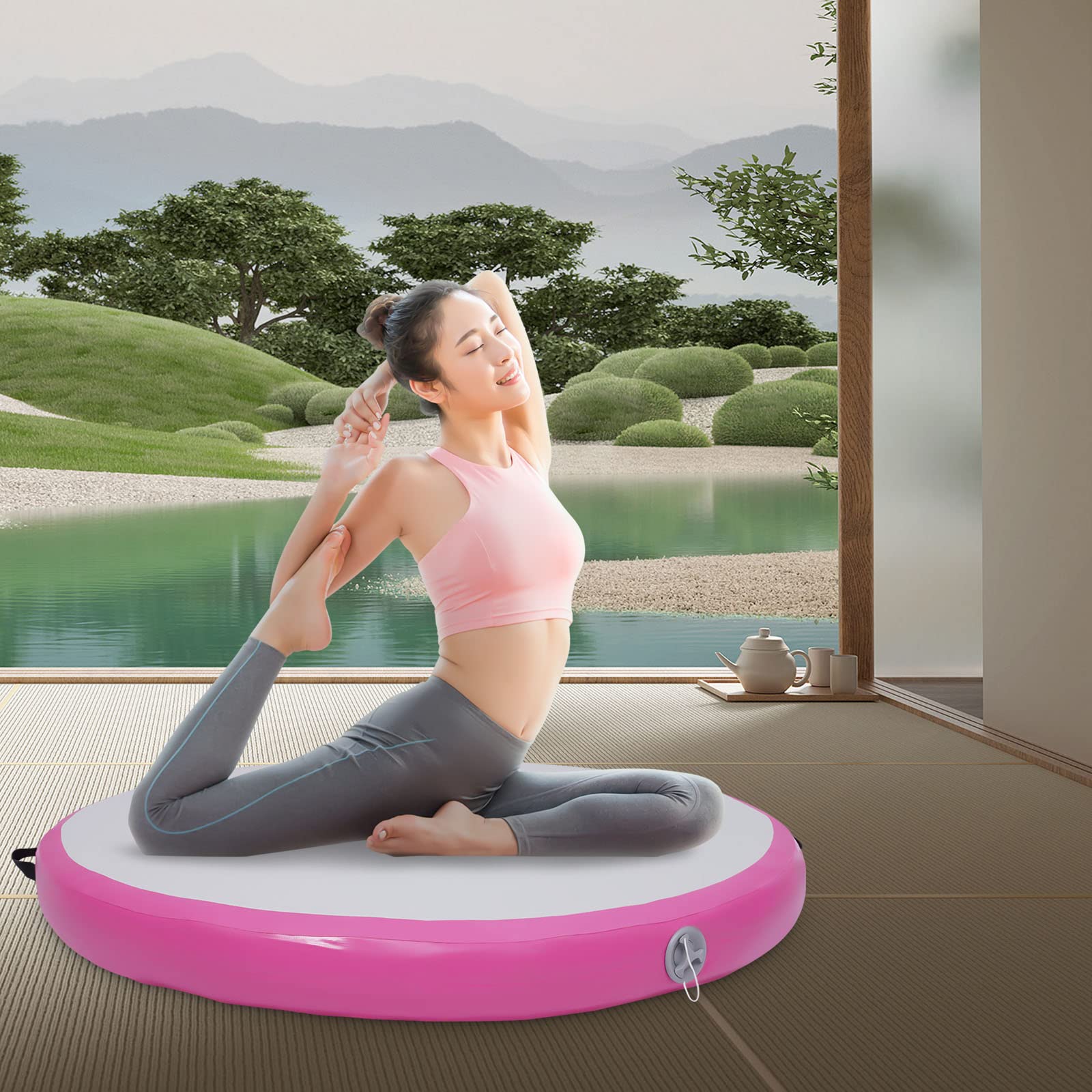 Air Matte Track Aufblasbare Gymnastikmatte 100x10cm Yoga Fitness mit Pumpe