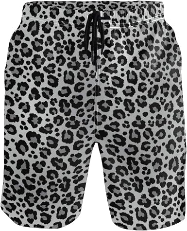 Mens Swim Trunks Snow Leopard Print 