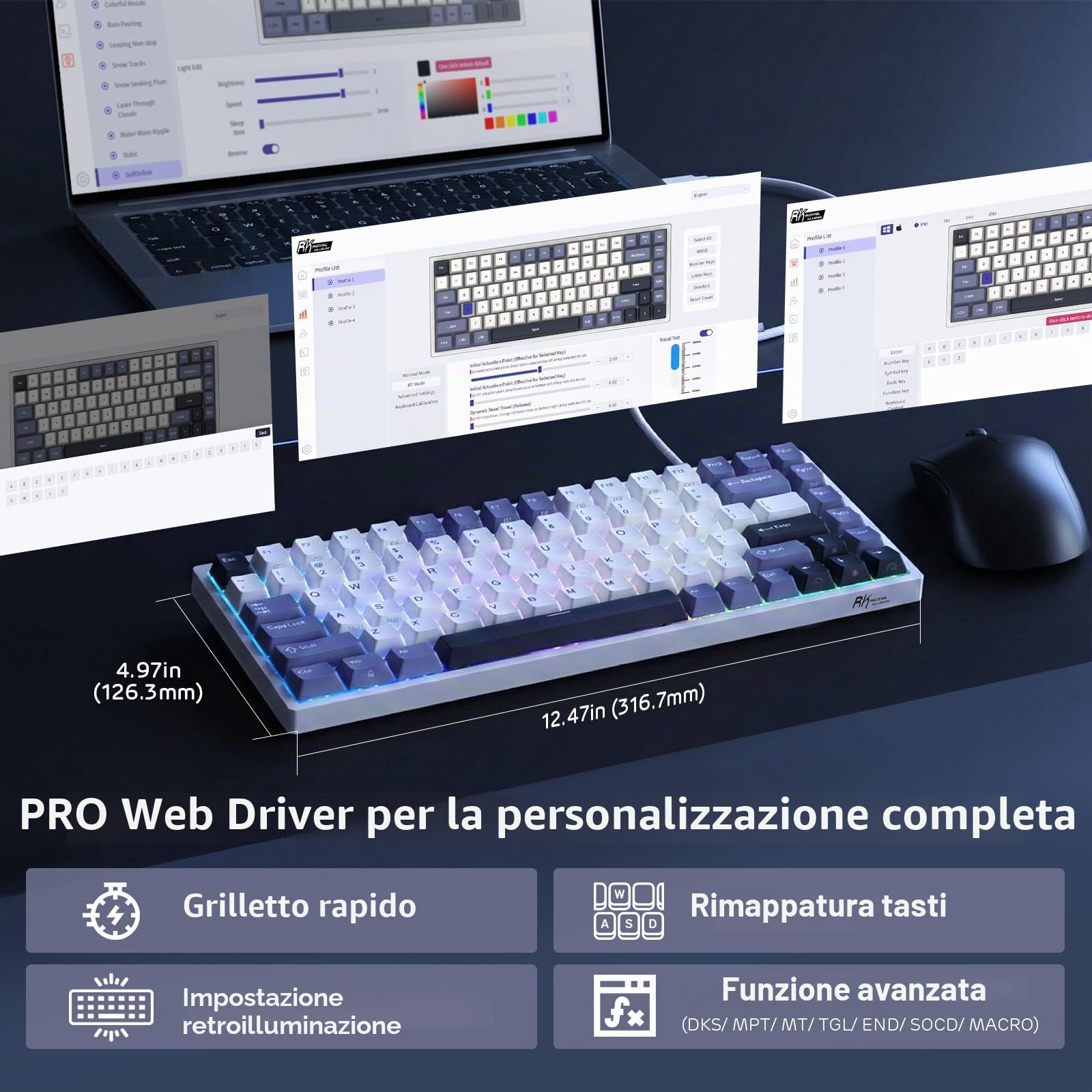 RK ROYAL KLUDGE C84 HE Tastiera da gioco a scatto rapido, 75% TKL 84 tasti tastiera meccanica RGB cablata, effetto Hall tastiera con interruttore magnetico con punto di azionamento regolabile